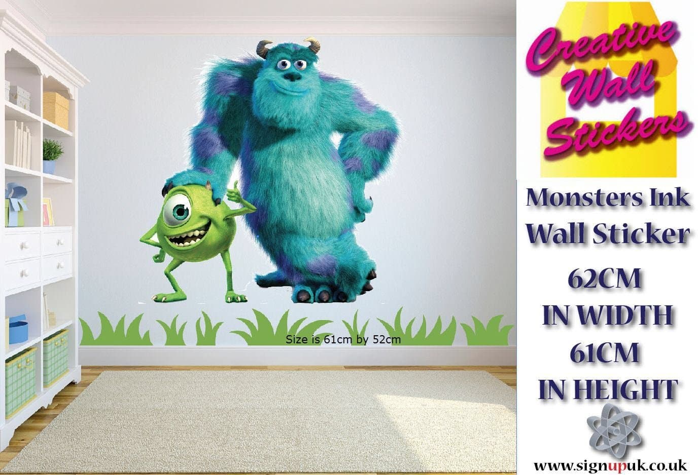 Monsters University Wall Sticker Children's Bedroom Large Sully & Mike Wazowski.