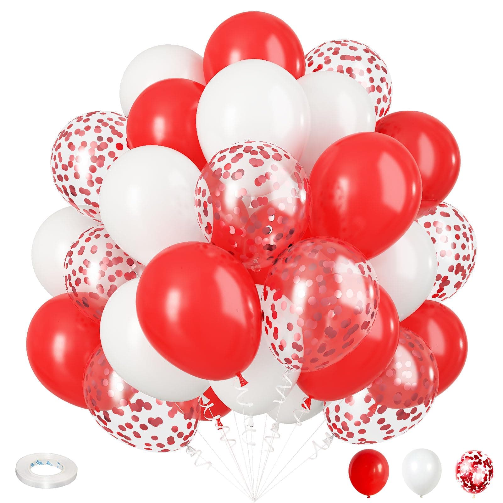 Red White Balloons Set, 35 Pack 12 Inch Red White Confetti Latex Party Helium Balloon for Girls Women Birthday Party Wedding Valentine's Day Graduation Galentines Christmas Party Decoration