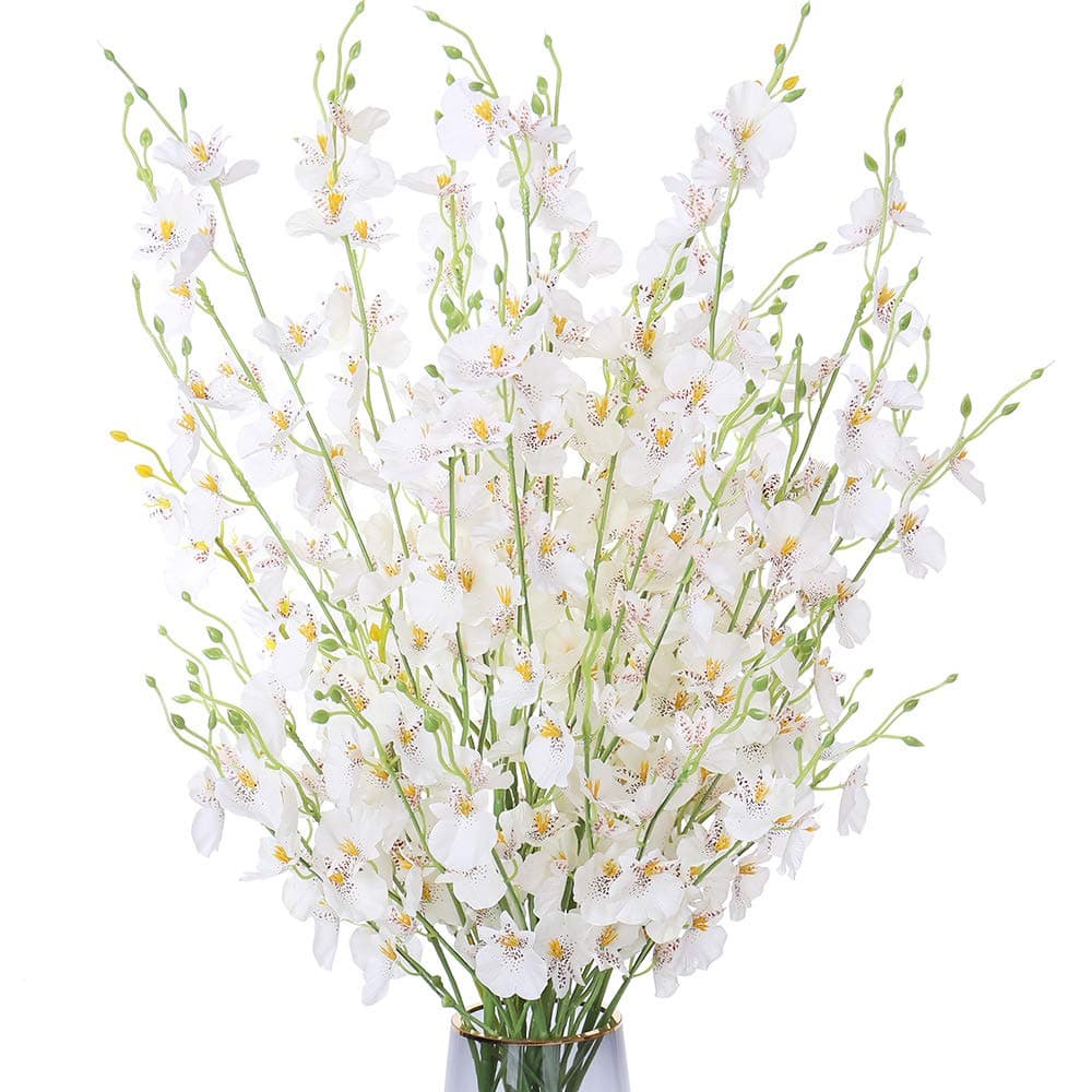 Artificial Flowers Without Vase Silk Fake Roses Wedding Flowers Bouquets for Home Table Office Party Patio Decoration (Orchid-W)