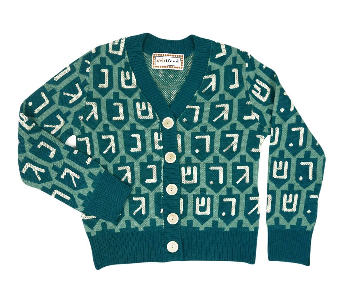 Women's Hanukkah Dreidel Cardigan Teal