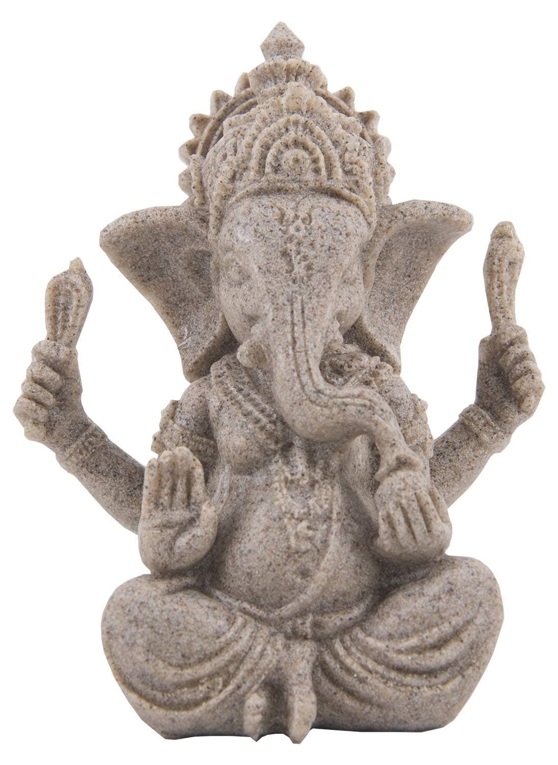 Funnuf Ganesha Statue Sculpture Sandstone Ganesh Elephant God Buddha Figurine Middle Size 3.94" x 3.54" x 5.12"