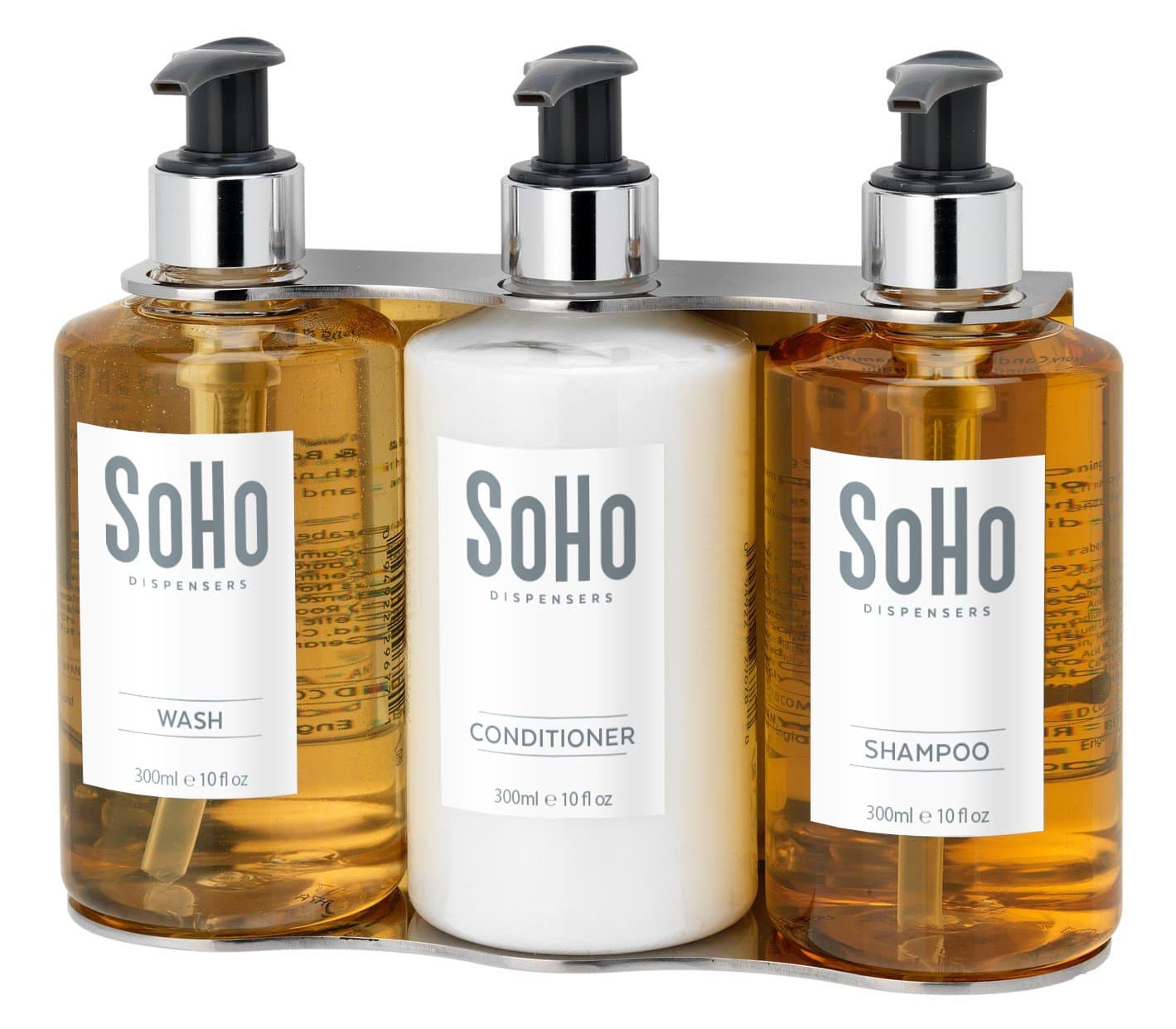 SoHo Dispensers 300ml Triple Holder Made in England. Hand polished to Chrome effect finish, suitable for Molton Brown and many other companies 250-300ml bottles