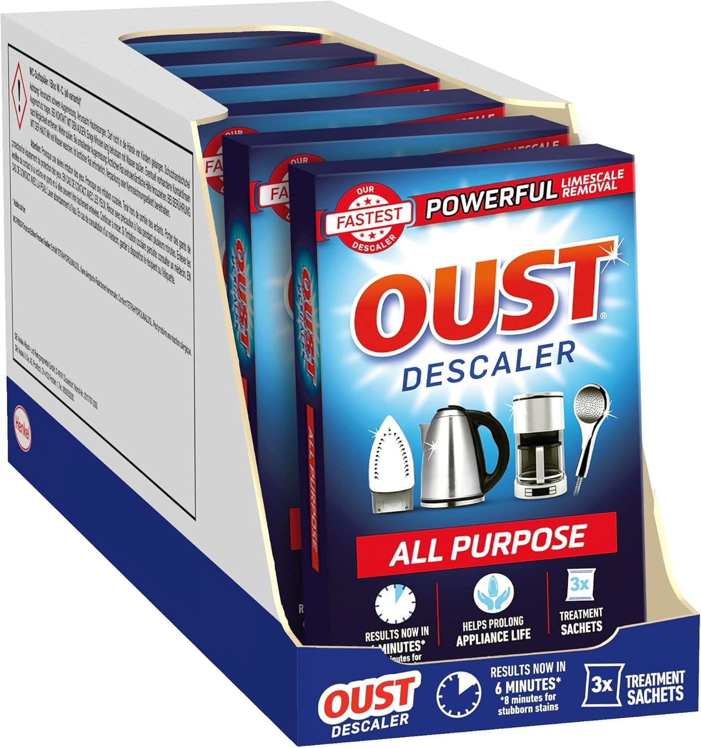 Powerful All Purpose Descaler, New Formula, Limescale Remover – Ideal for Kettles, Coffee Machines, Irons and Shower Heads, 3 Sachets x 6 (18 Sachets Total)