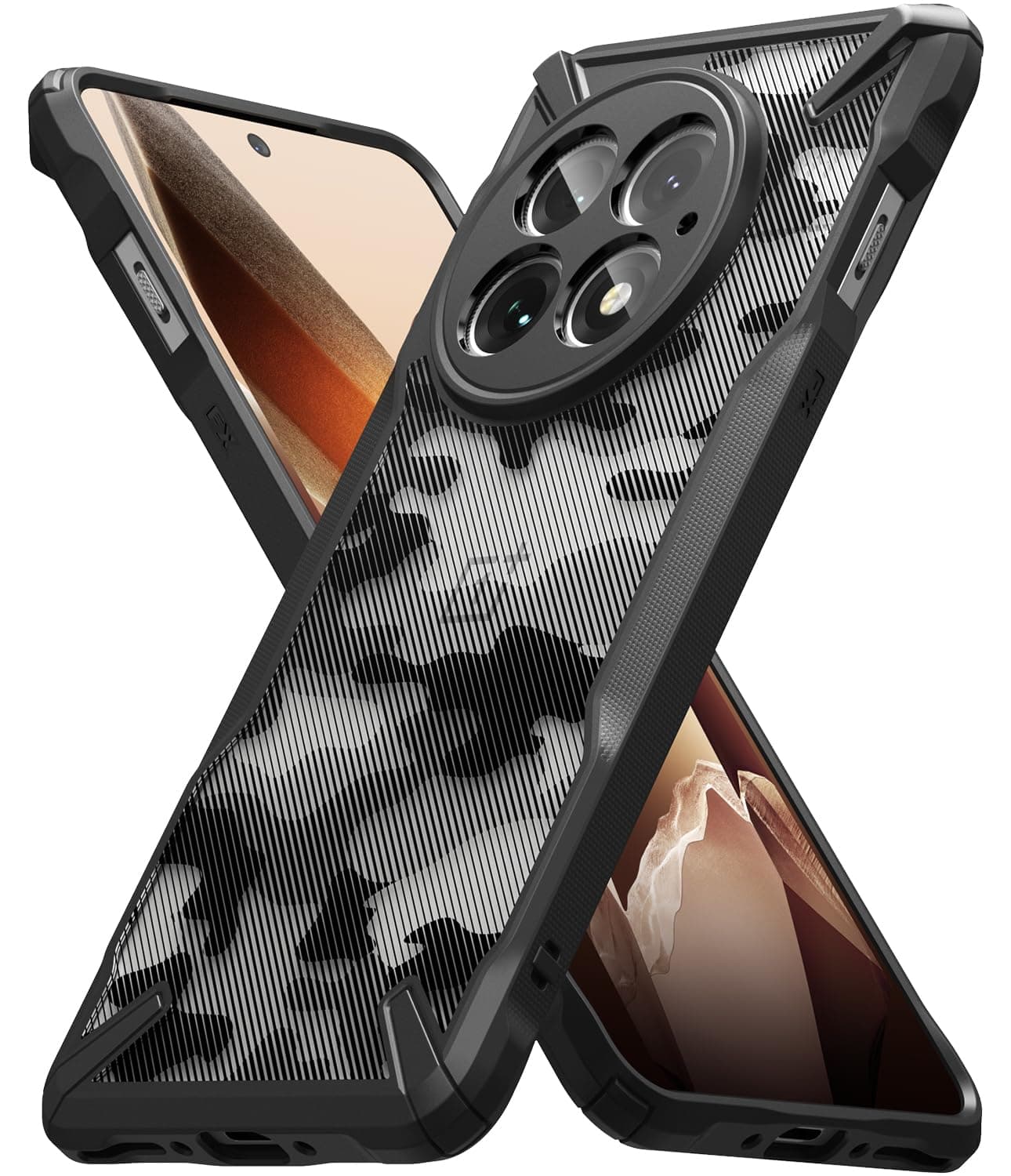 Ringke Fusion-X Compatible with OnePlus 13 5G Case Cover Military Camo Hard Back Soft TPU Bumper Scratch Resistant Shockproof Protection OnePlus 13 Back Cover - Camo Black