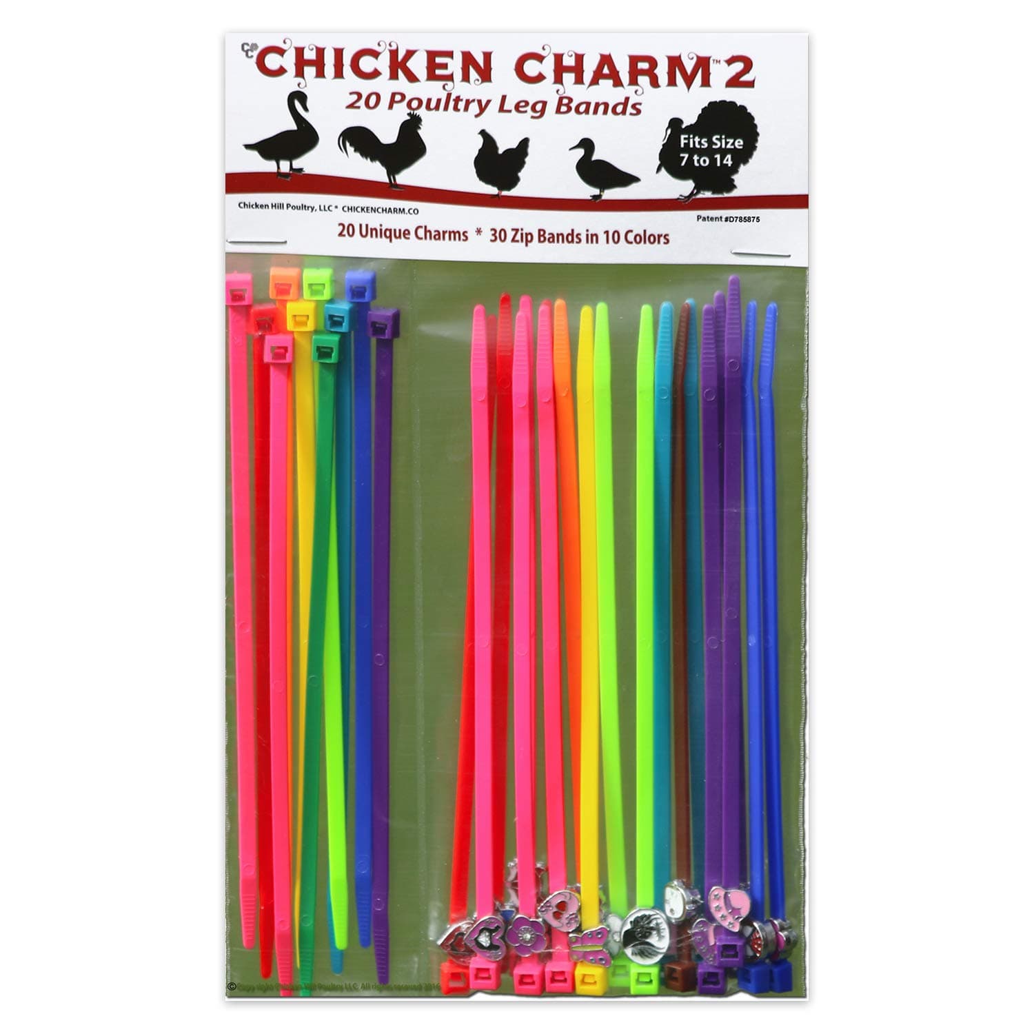 20 Chicken Charm 2 Poultry Leg Bands - Fits Sizes 6 to 14