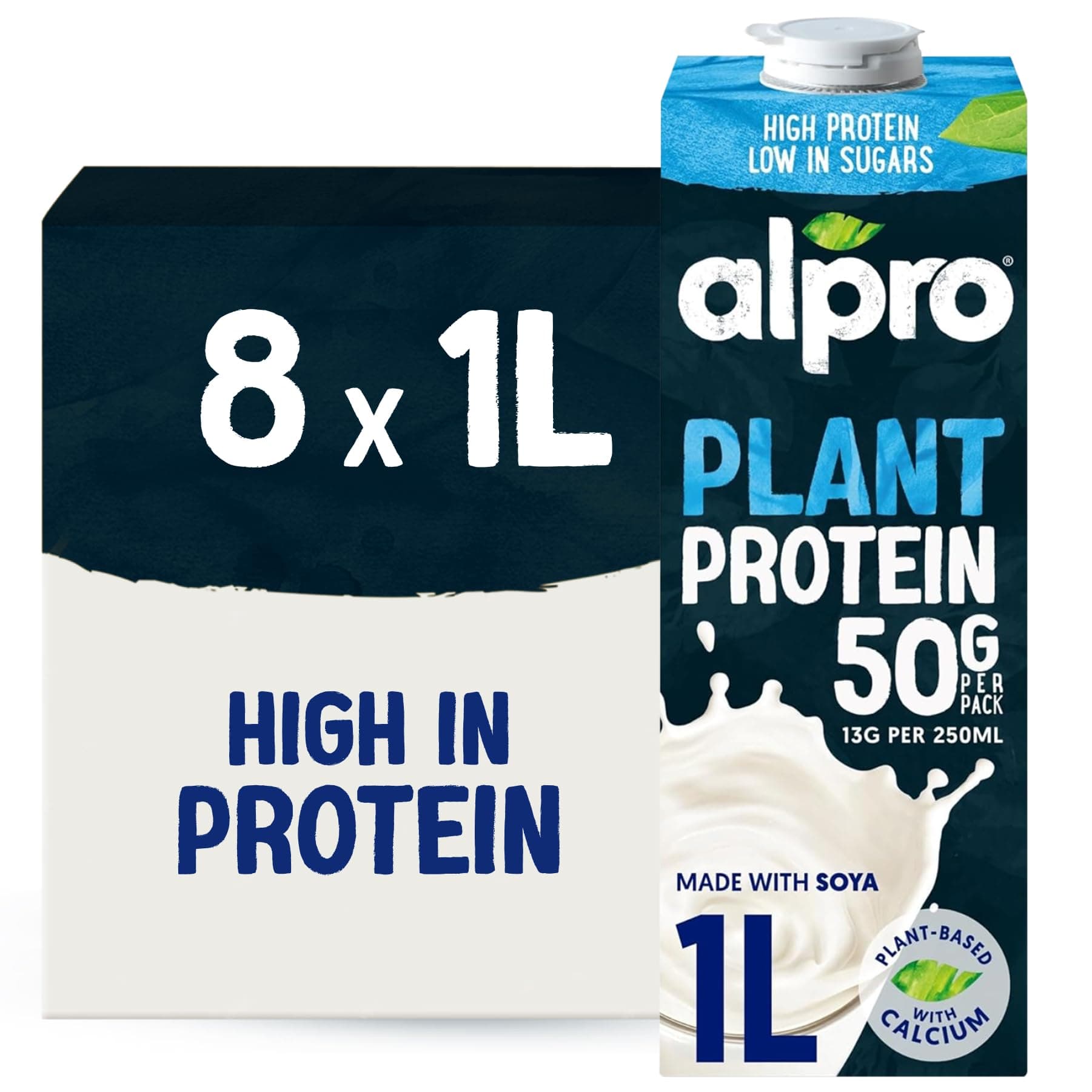 Soya Drink - High Protein - Plant-Based Long Life Dairy Free & Lactose Free Milk Alternative - 1L (Pack of 8)