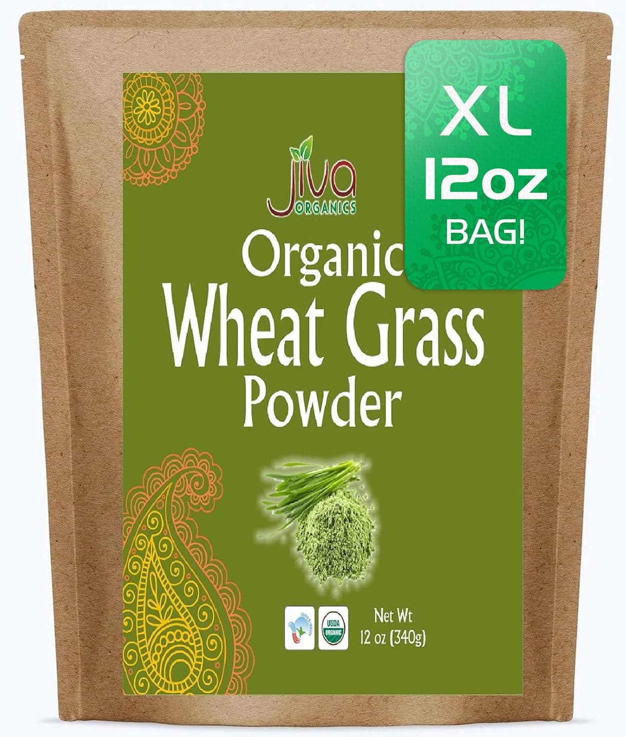 Wheatgrass Juice Powder 12 Ounce Bulk Kraft Bag - from Whole Leaf - Rich in Fibers and Minerals, Non-GMO and Vegan