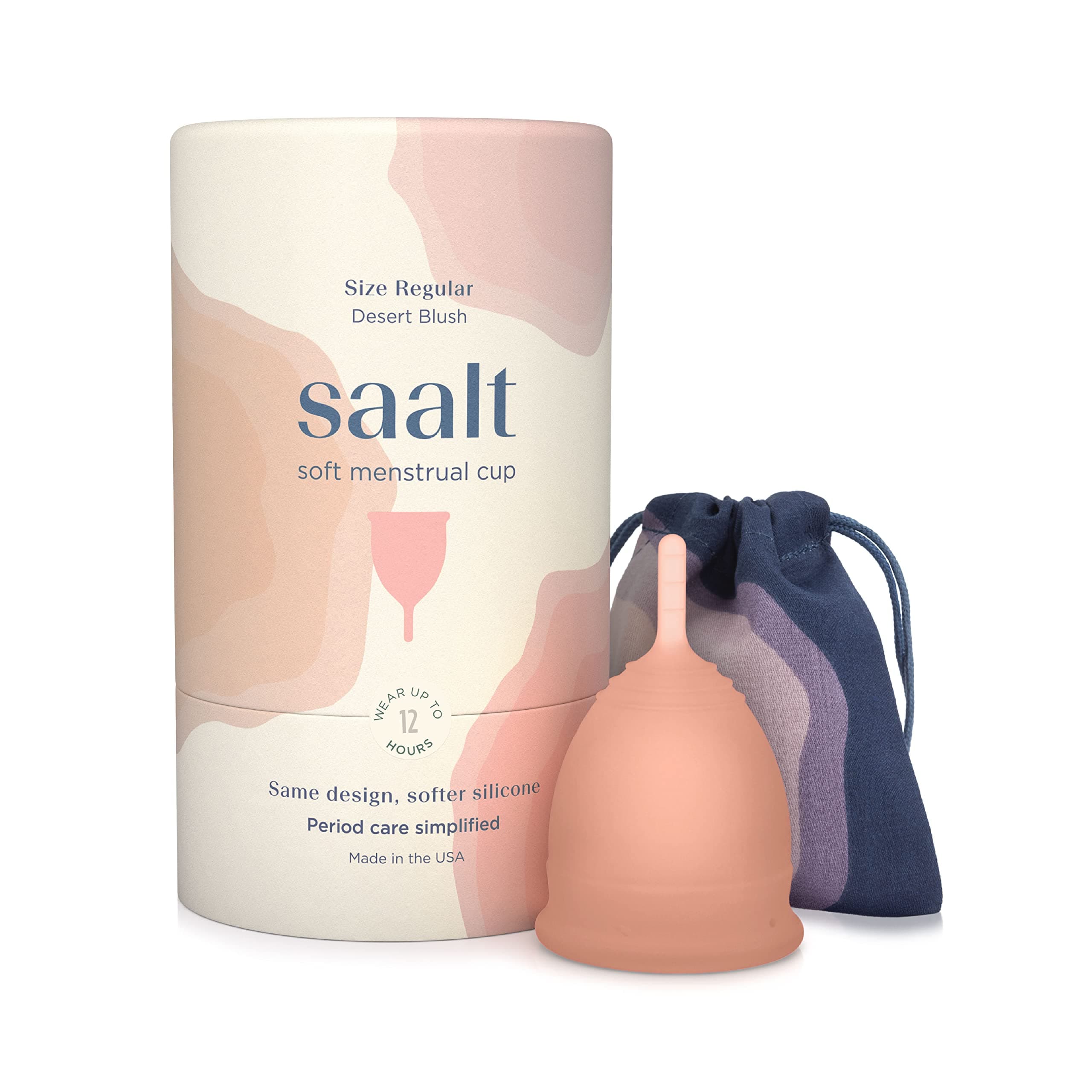 - Saalt Soft Menstrual Cup – Reusable Period Cup – Made for Comfortable, Leak-Free Protection Up to 12 Hours – BPA & Latex Free – Includes Cup & Carry Bag (Regular, Desert Blush)