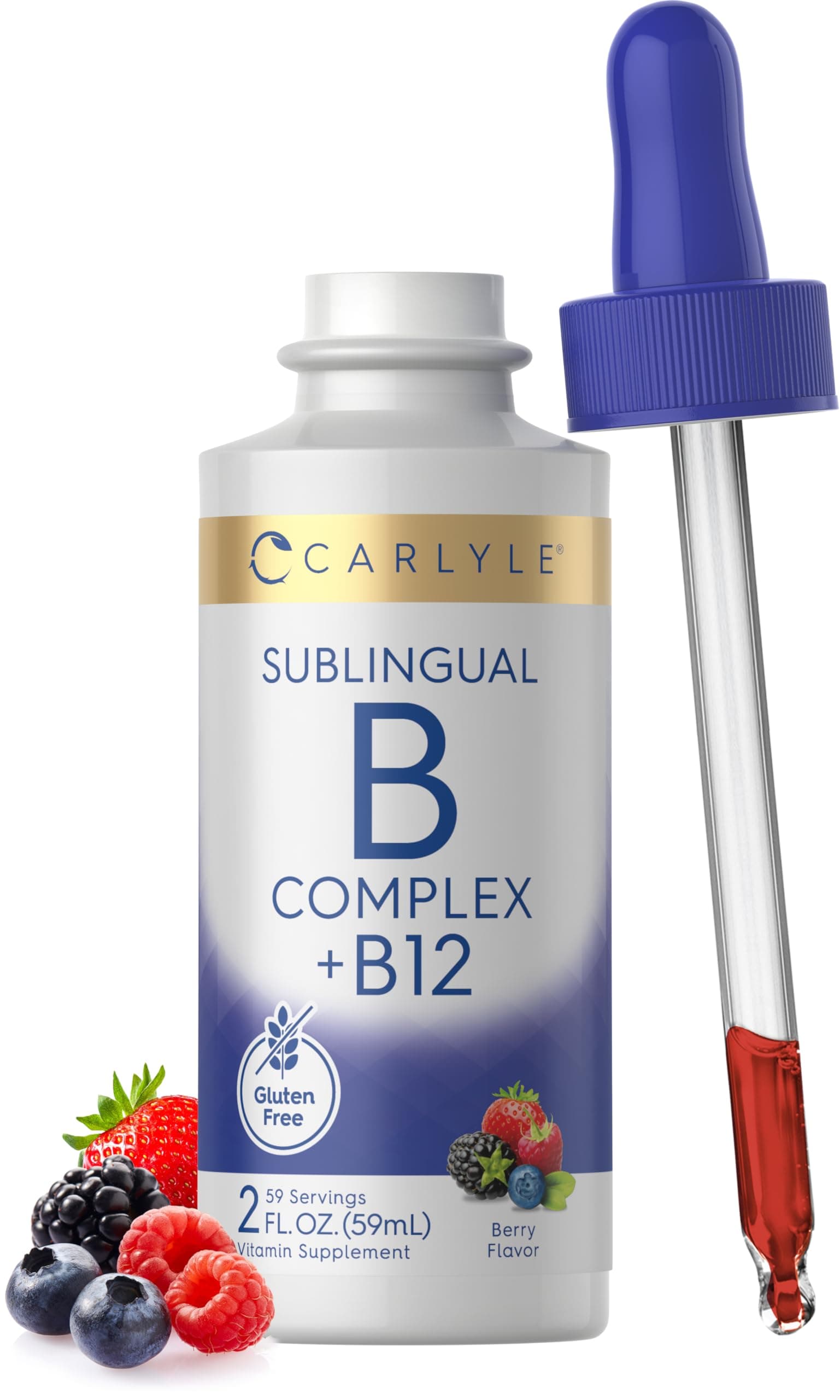 Carlyle Vitamin B Complex Sublingual | 2 fl oz | Liquid Drops | with B12 | Berry Flavor | Vegetarian, Non-GMO & Gluten Free Supplement