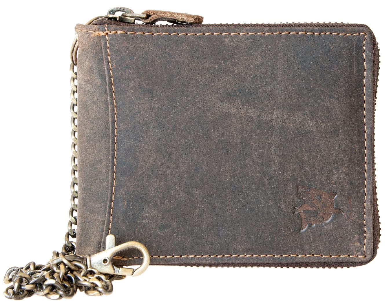 Zip-around (metal zipper-around) Genuine Leather Wallet with Shark with Chain