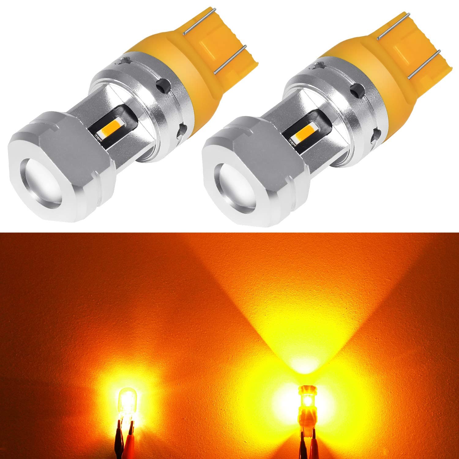 Phinlion 3600 Lumens 7443 7444 LED Turn Signal Light Bulb Super Bright 7440 7442 7443A 7444NA LED Bulbs for Turn Signal Blinker and Parking Lights, Amber Yellow