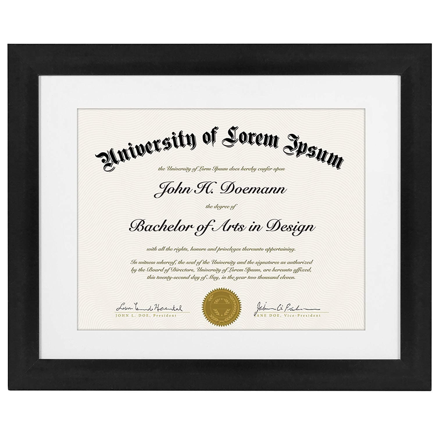 11x14 Document Frame - Made for Documents Sized 8.5x11 Inch with Mat and 11x14 Inch without Mat, Black