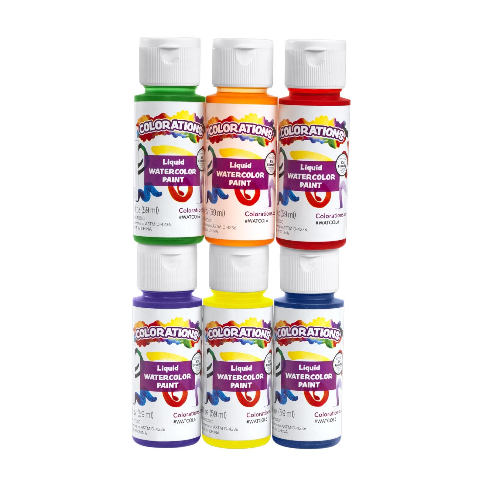 Liquid Water Color Paints, Set of 6, 2 OZ EA, Blue, Green, Red, Purple, Yellow, Orange, Party Favors, Craft & Glue Dye