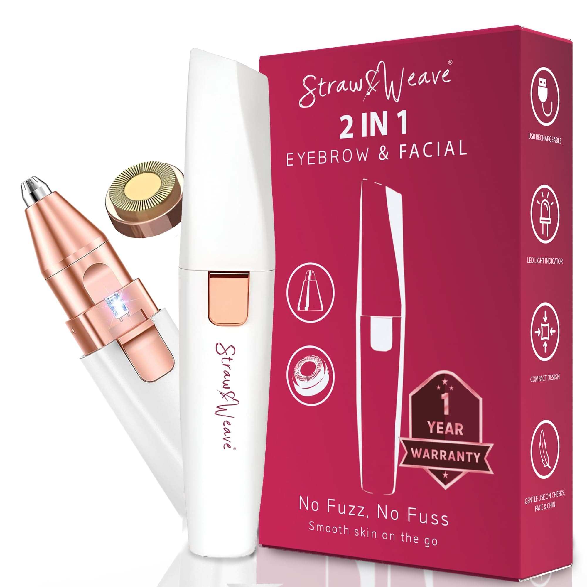 Facial Hair Removal Machine|Eyebrow Trimmer & Epilator|Trimmer For Women Private Part|2 In 1 Trimmer 400 mAh Battery 1 Year Warranty|Painless Hair Removal Machine|Nose Hairs Remover,White