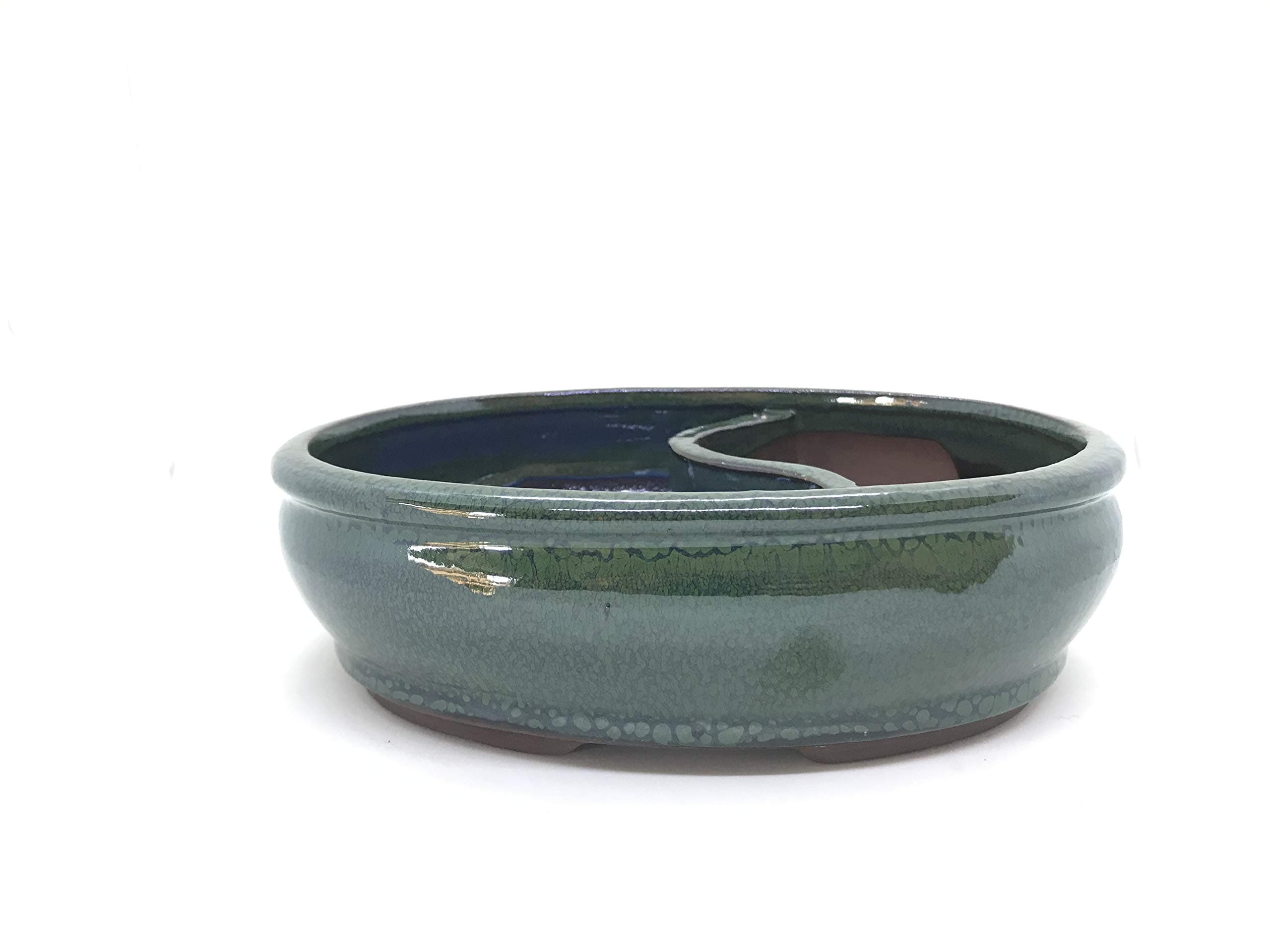 Bonsai Tree Pot Glazed & Unglazed 8" (Rainforest Green with Divider)
