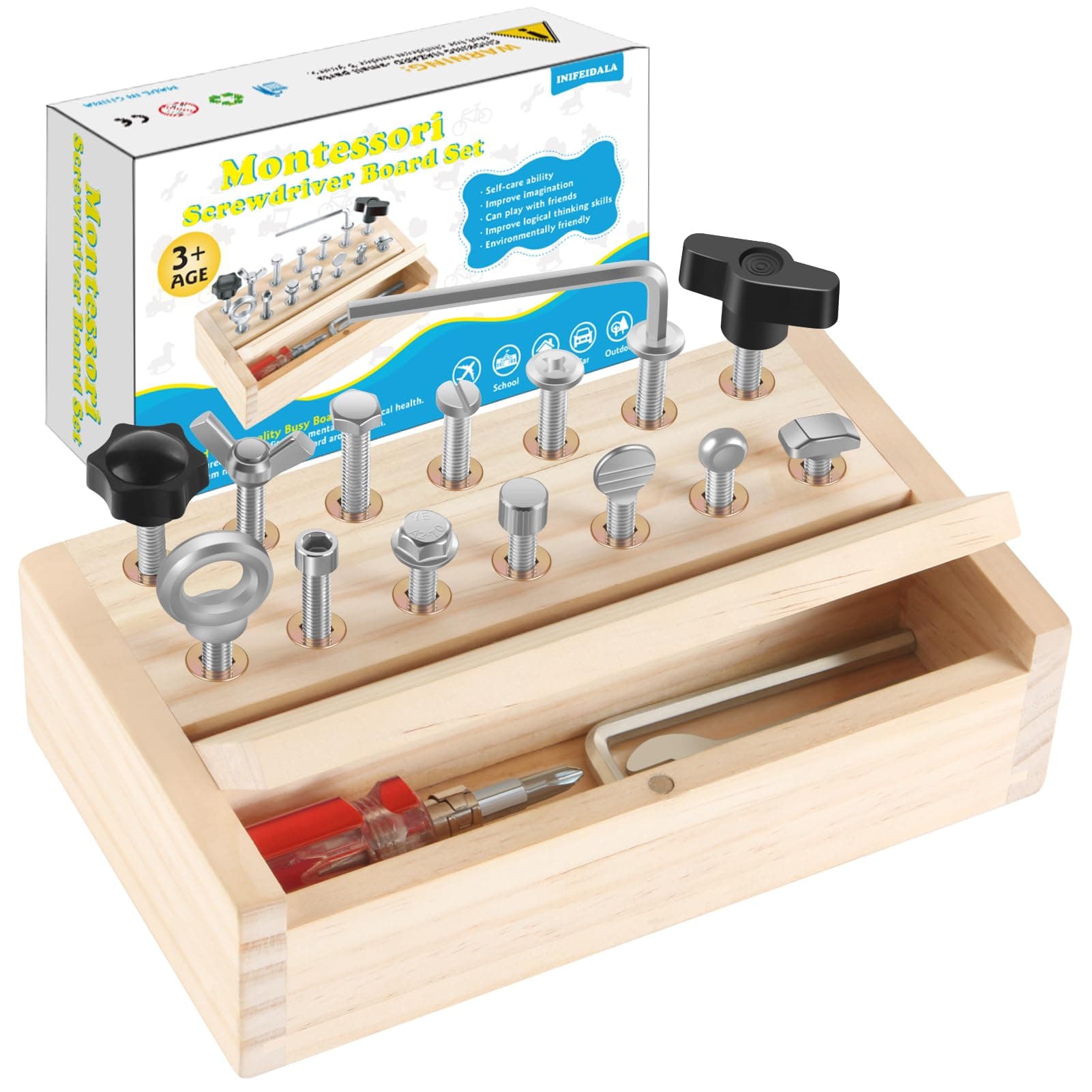 Kids Tool Set,Montessori Toys for 3 4 5 Year Old,Montessori Screwdriver Board Set,Sensory Preschool Learning for Toddler Travel,Fine Motor Skills - STEM Toys