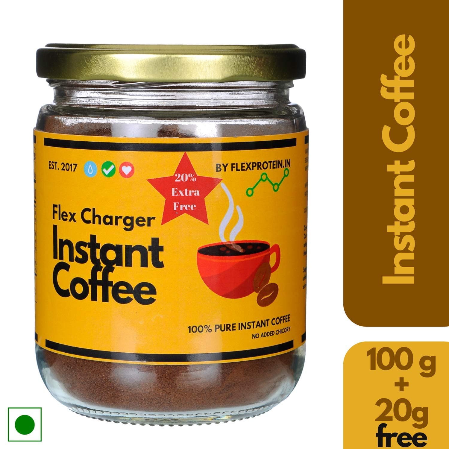 Flex Proteinβ’ Flex Charger 100 % Instant Coffee Made with Pea Berry Coffee Beans (100 g)