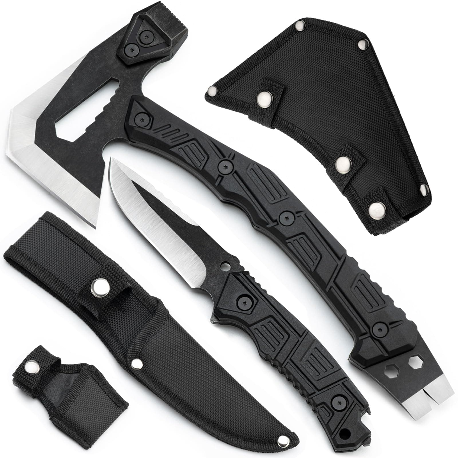 ZENHOSIT Survival Hatchet & Camping Axe with Fixed Blade Knife Combo Set, Full Tang Tactical Axe for Outdoor Camping Survival and Chopping Wood, Nylon Sheath Included