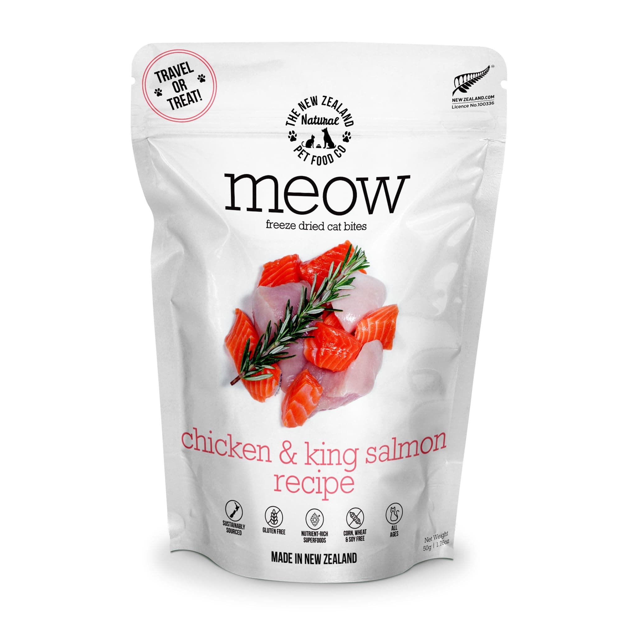 The New Zealand Natural Pet Food Co. Meow Freeze Dried Cat Food - Chicken & King Salmon Recipe, High Protein Cat Treats & Toppers, Dry Food,1.76oz