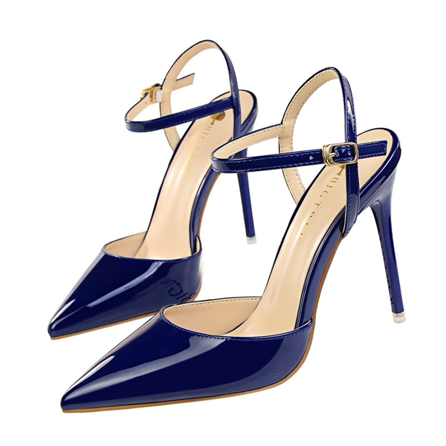 Pointed Toe High Heels Shoes Woman Shallow Slingback Pumps Ladies Buckle Strap Party Wedding Stilettos Shoes Blue 4