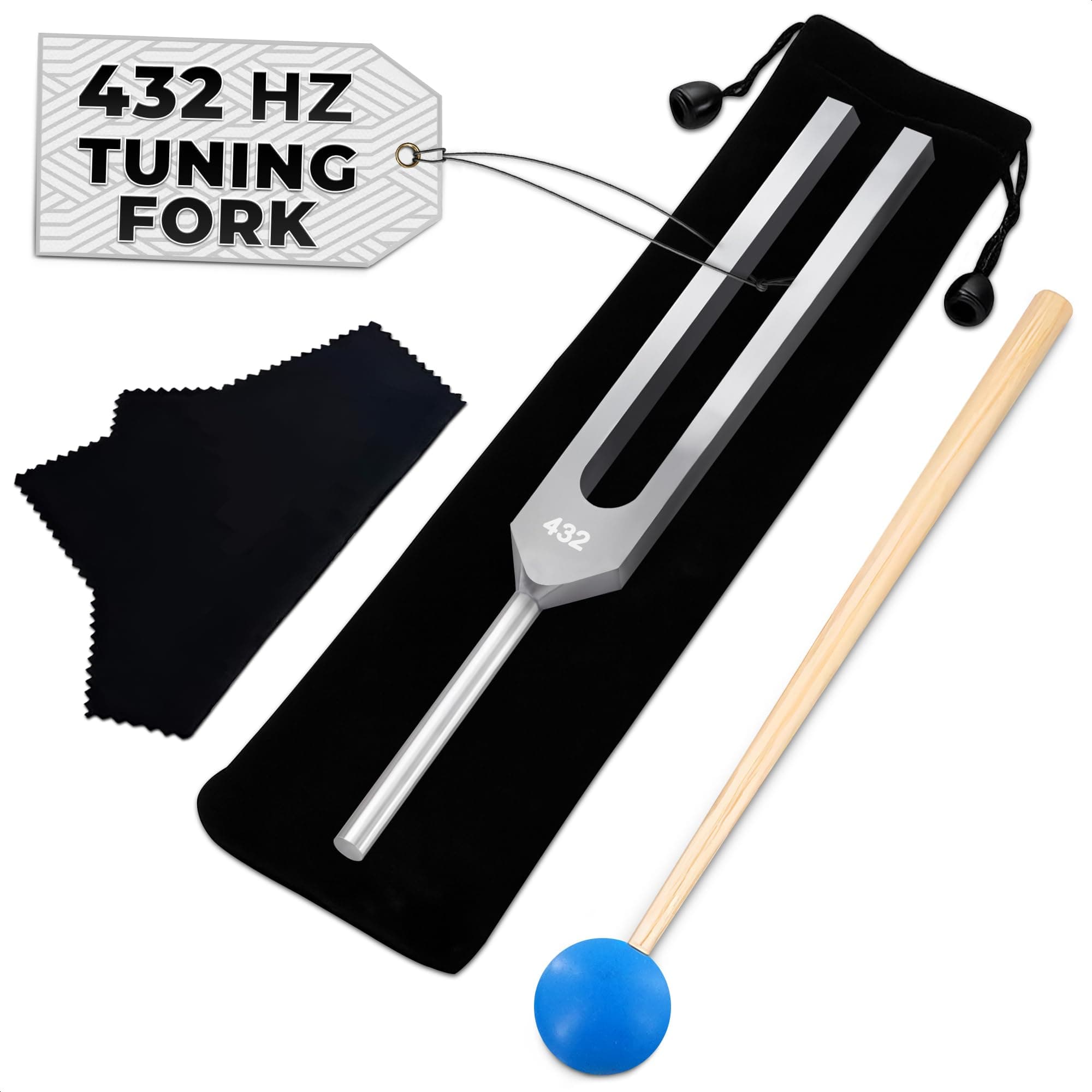 DIMROM 432 Hz Tuning Fork - Chakra Tuning Forks Set with Cleaning Cloth and Bag Diapason Tuning Fork Music Tuning Accessories - Chakra Tuning Fork 432 Hz Guitar Tuner Reflex Hammer And Tuning Fork Kit