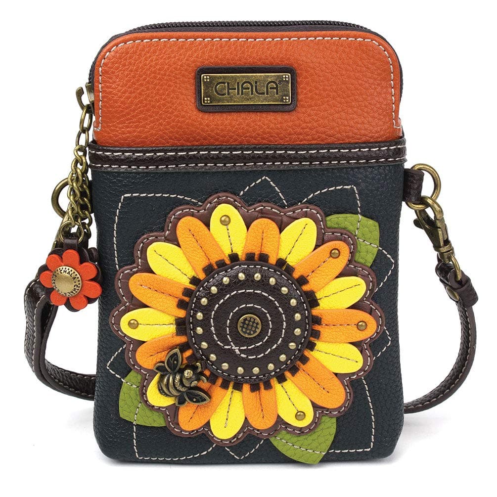 Plant Life Collection Cell Phone Crossbody Purse-Women PU Leather/Canvas Multicolor Handbag with Adjustable Strap