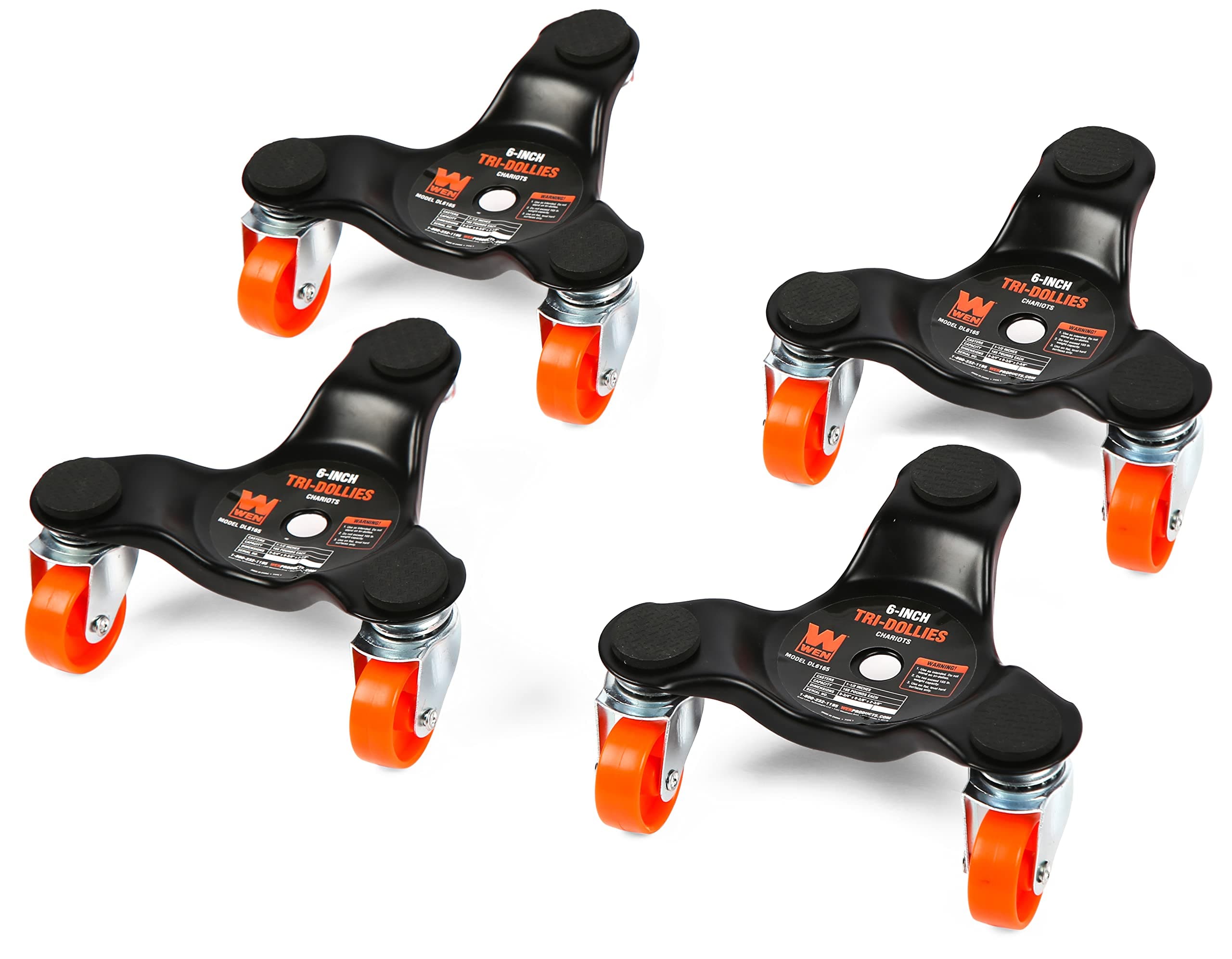 WEN DL6165 6-Inch 165-Pound Capacity Furniture Moving Tri-Dolly 4 Set (1 Pack) , Black