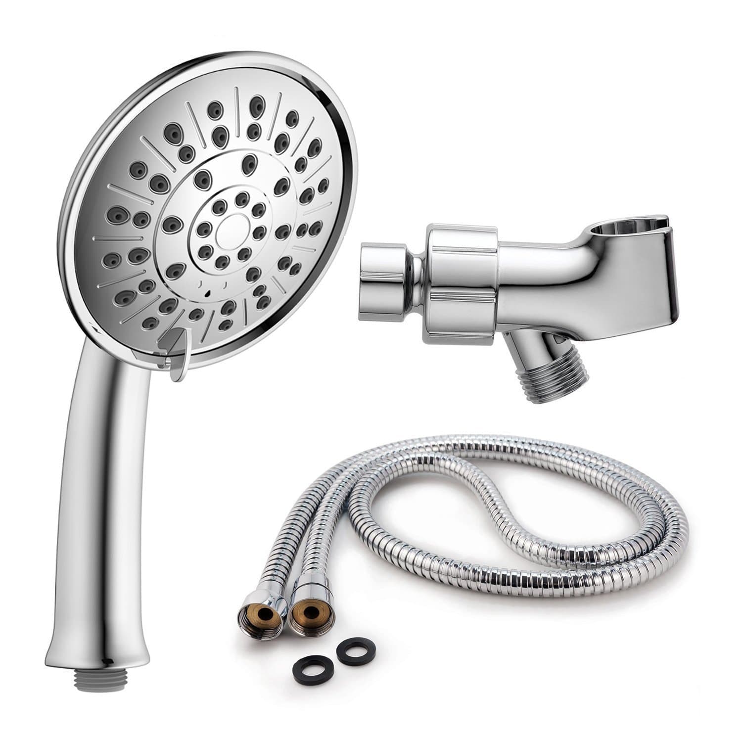 Elvoes High Pressure shower head set 3 spray settings 5" handheld showerhead with hose and bracket holder, adjustable mount,chrome finish, easy to install (#1)