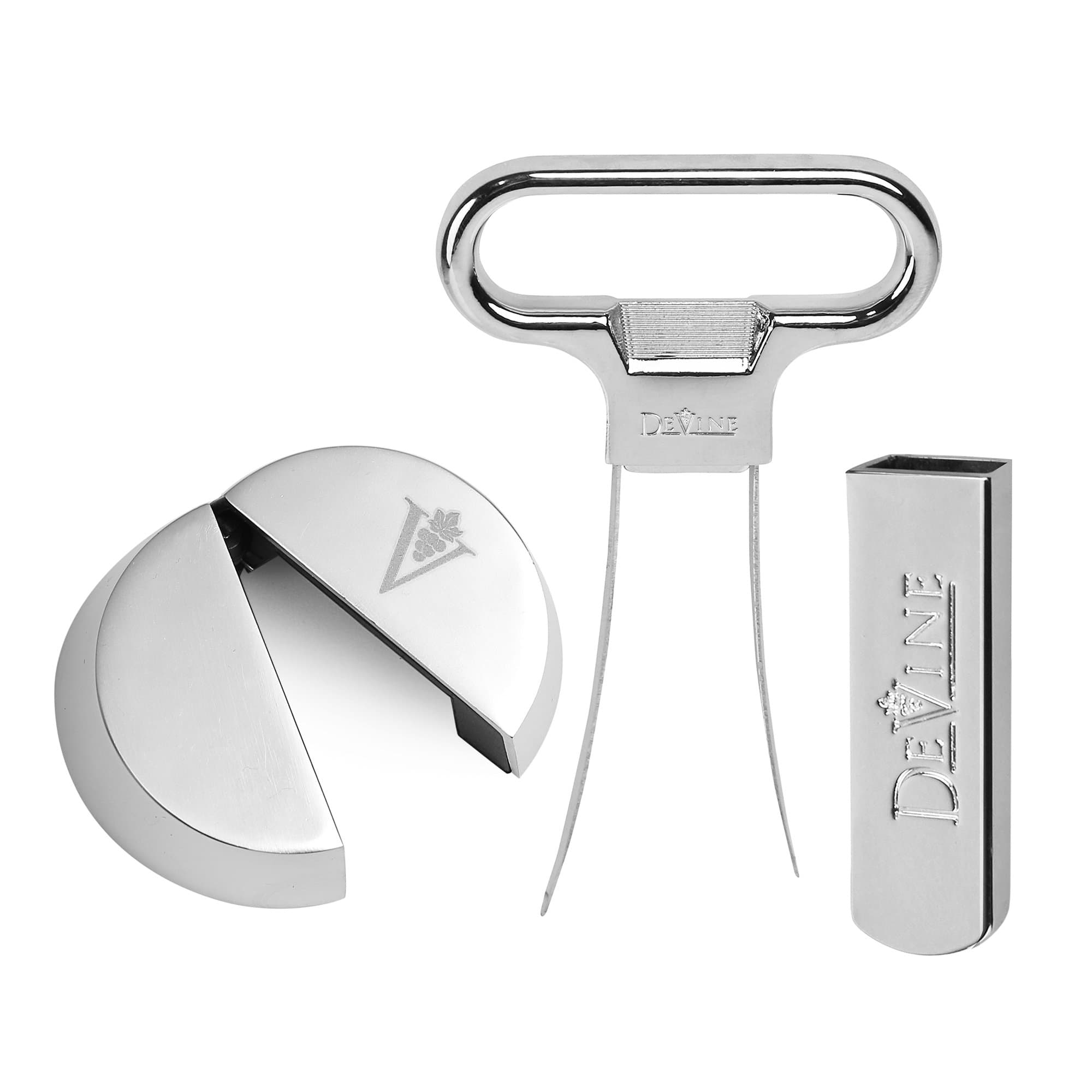 Two Prong Cork Puller and Foil Cutter - Stainless Steel Ah So Vintage Wine Bottle Opener and Premium 6 Blade Easy Twist Cutter - Gift Box Packaging - by DeVine
