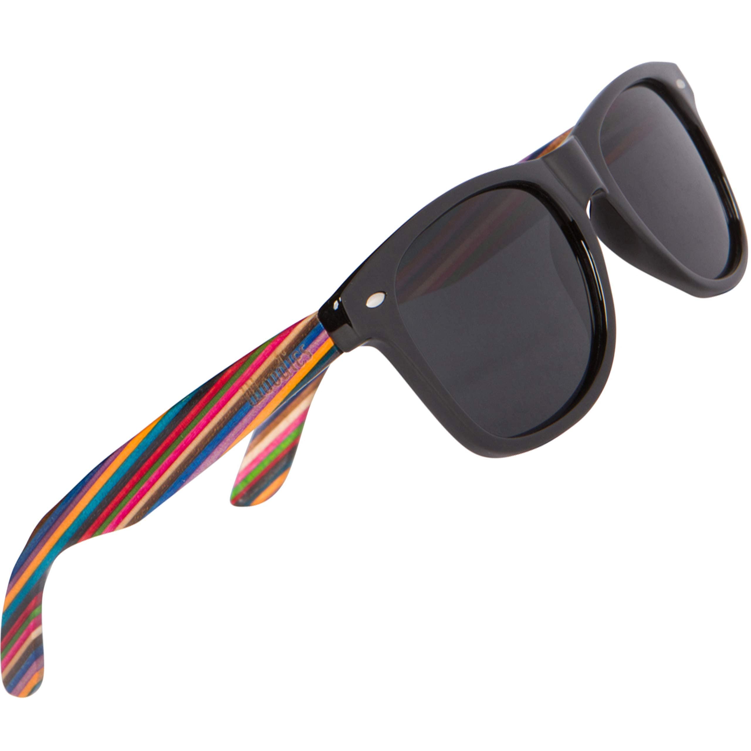 Polarized Rainbow Wood Sunglasses for Men and Women | Black Polarized Lenses and Real Wooden Frame | 100% UVA/UVB Ray Protection