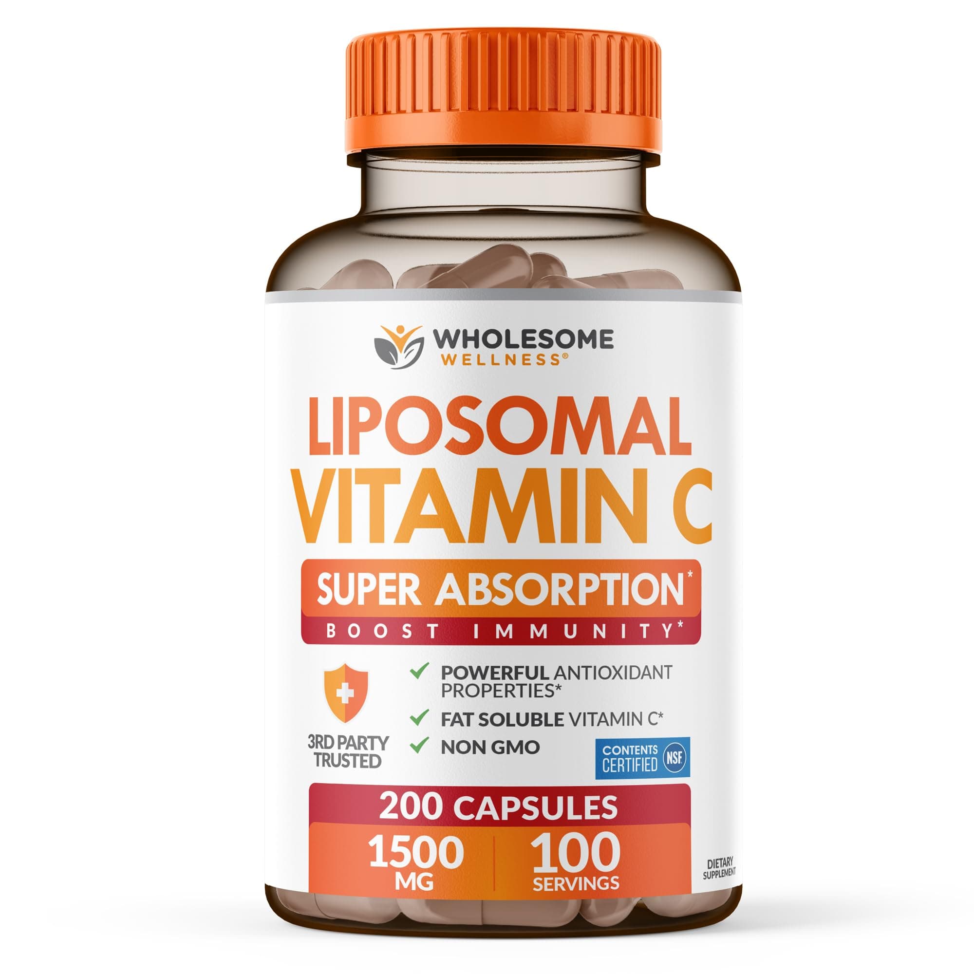 Liposomal Vitamin C Capsules (200 Pills 1500mg Buffered) High Absorption VIT C, Immune System & Collagen Booster, High Dose Fat Soluble Immunity Support Ascorbic Acid Supplement, Natural Vegan
