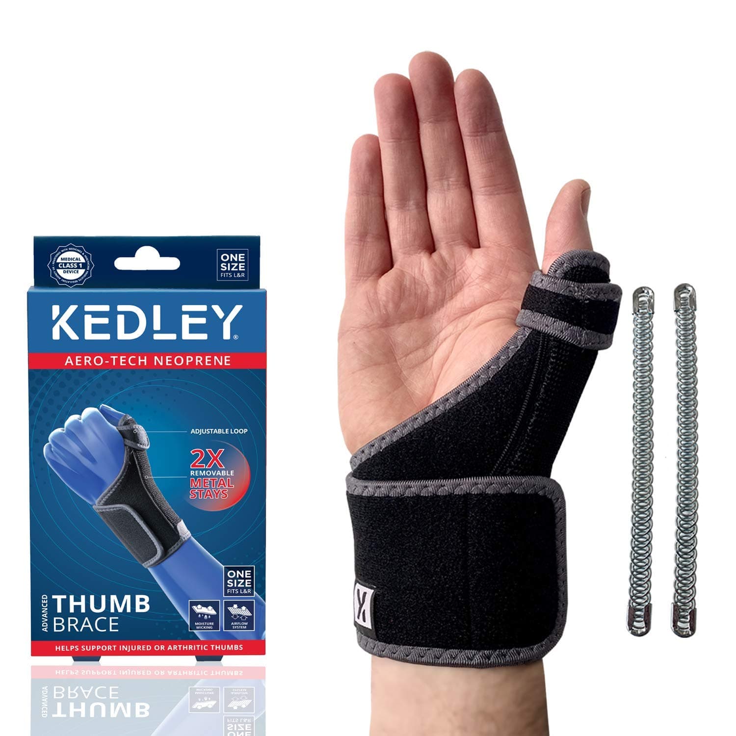 Thumb & Wrist Support for Right & Left Hand. Neoprene Brace With Two Removable Metal Stays to Adjust the Level of Support for De Quervains Tenosynovitis Splint, Arthritis & Tendonitis.