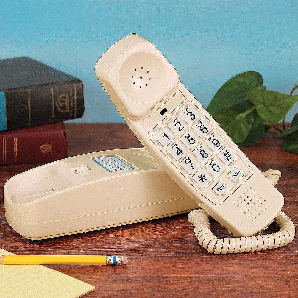Trimline Corded Telephone - Design From 60s With Modern Electronics (Ivory)