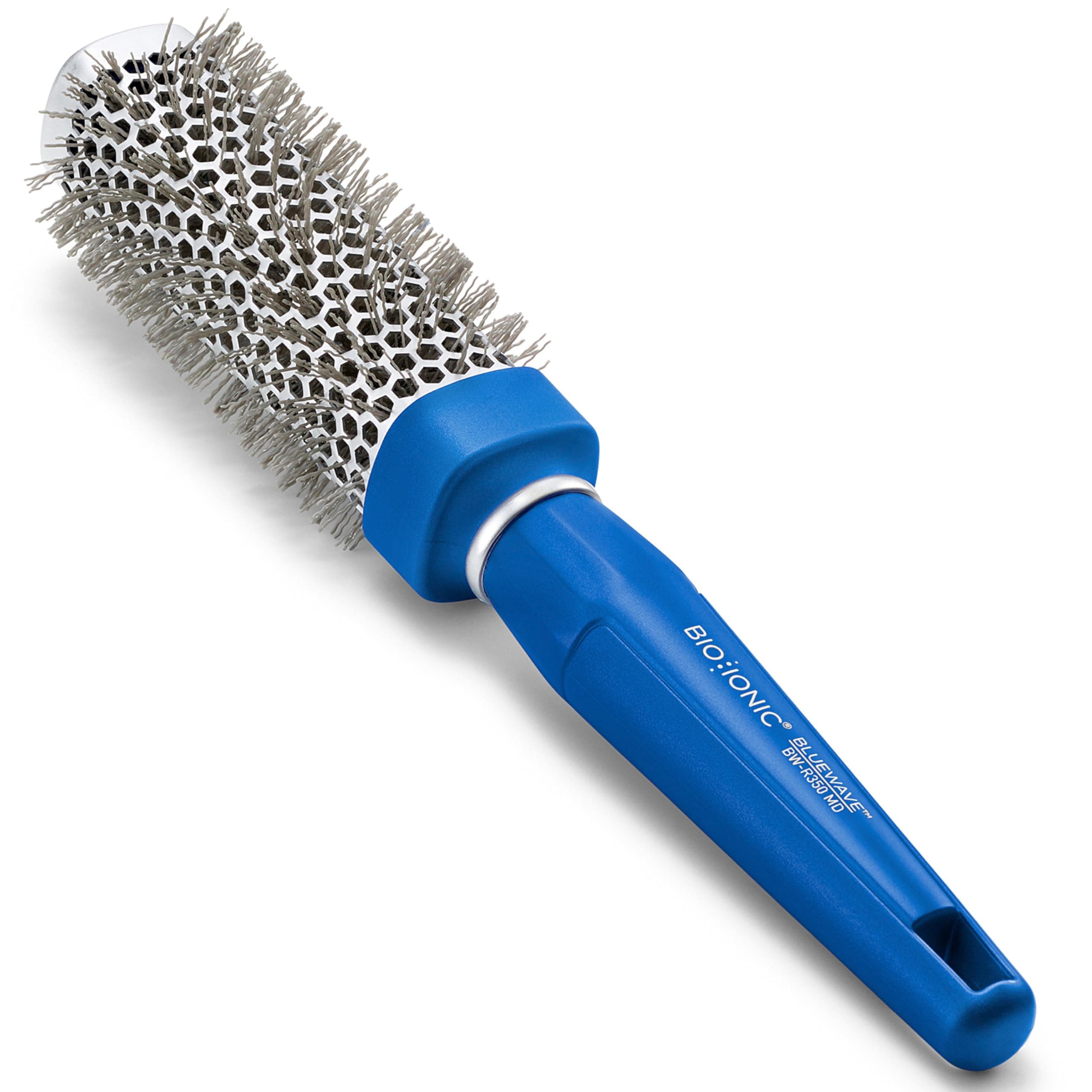 Bluewave Round Brush Medium,Nanoionic Conditioning Brush,Crimped Bristles For Added Tension, Soft Touch, Easy Grip Handle