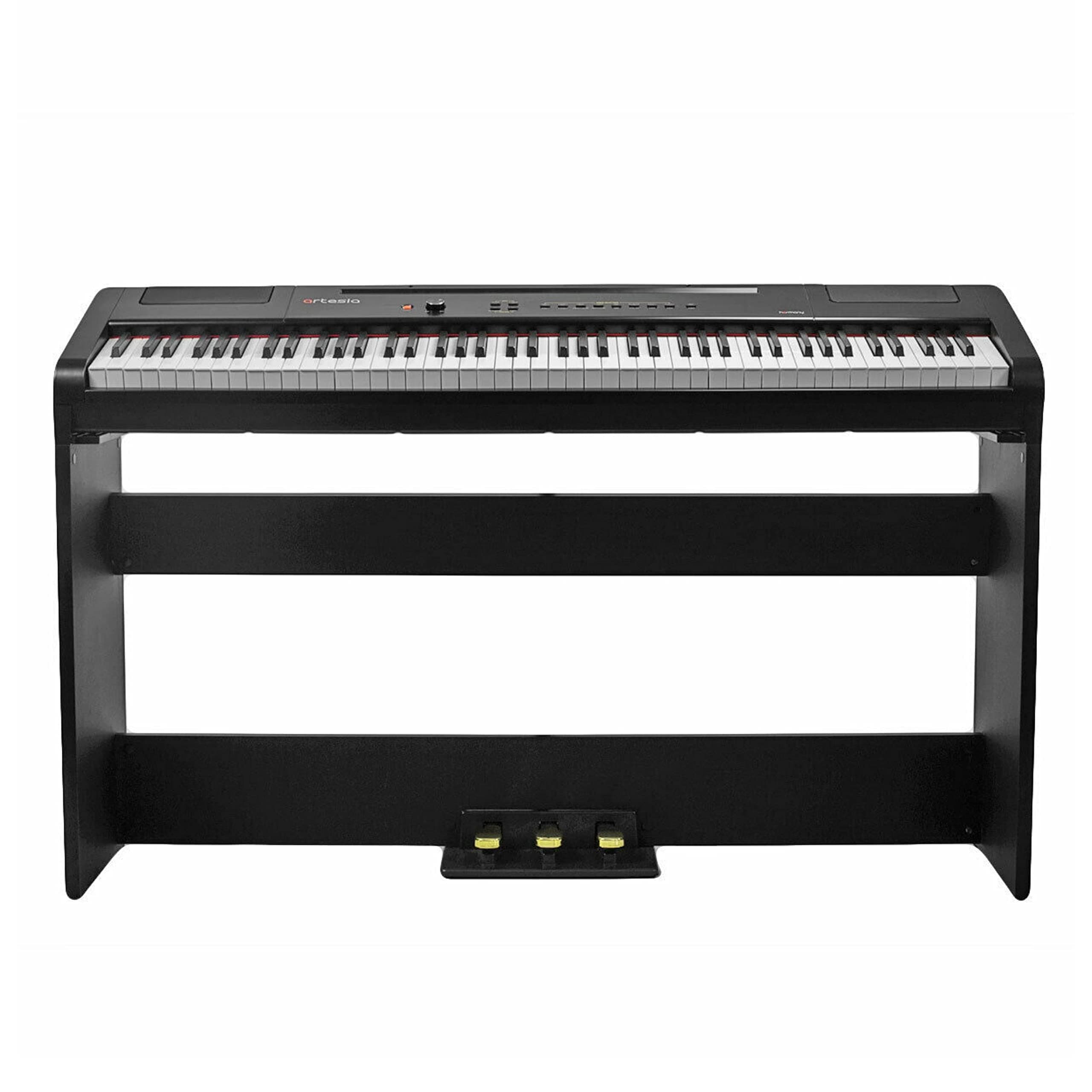 Artesia Harmony 88 Weighted Key Digital Piano - Black with Matching Furniture Stand and Three Pedal Board, includes Two Months of TakeLessons Online Lessons