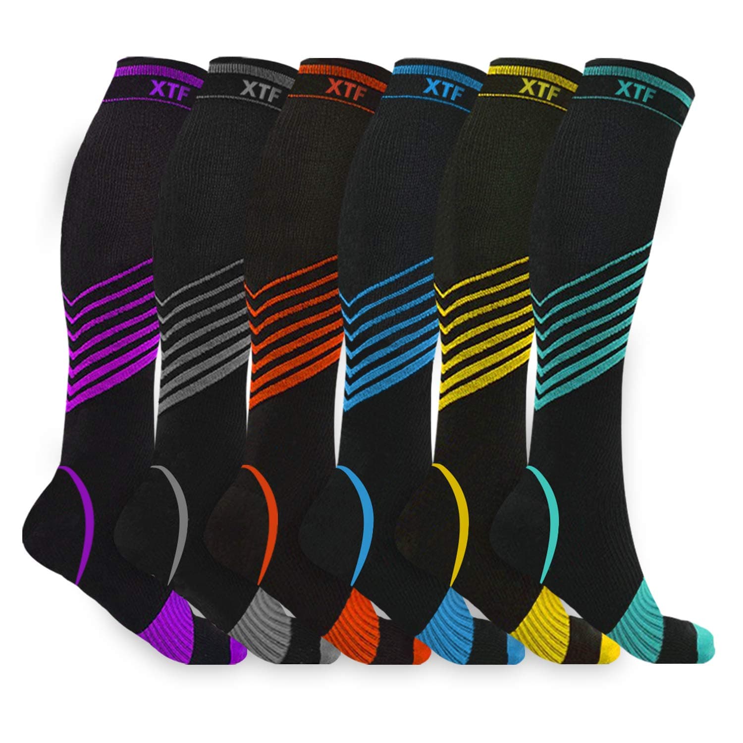Sport Compression Socks for Men and Women Knee High - Made for Running, Athletics, Pregnancy and Travel - 6 Pair