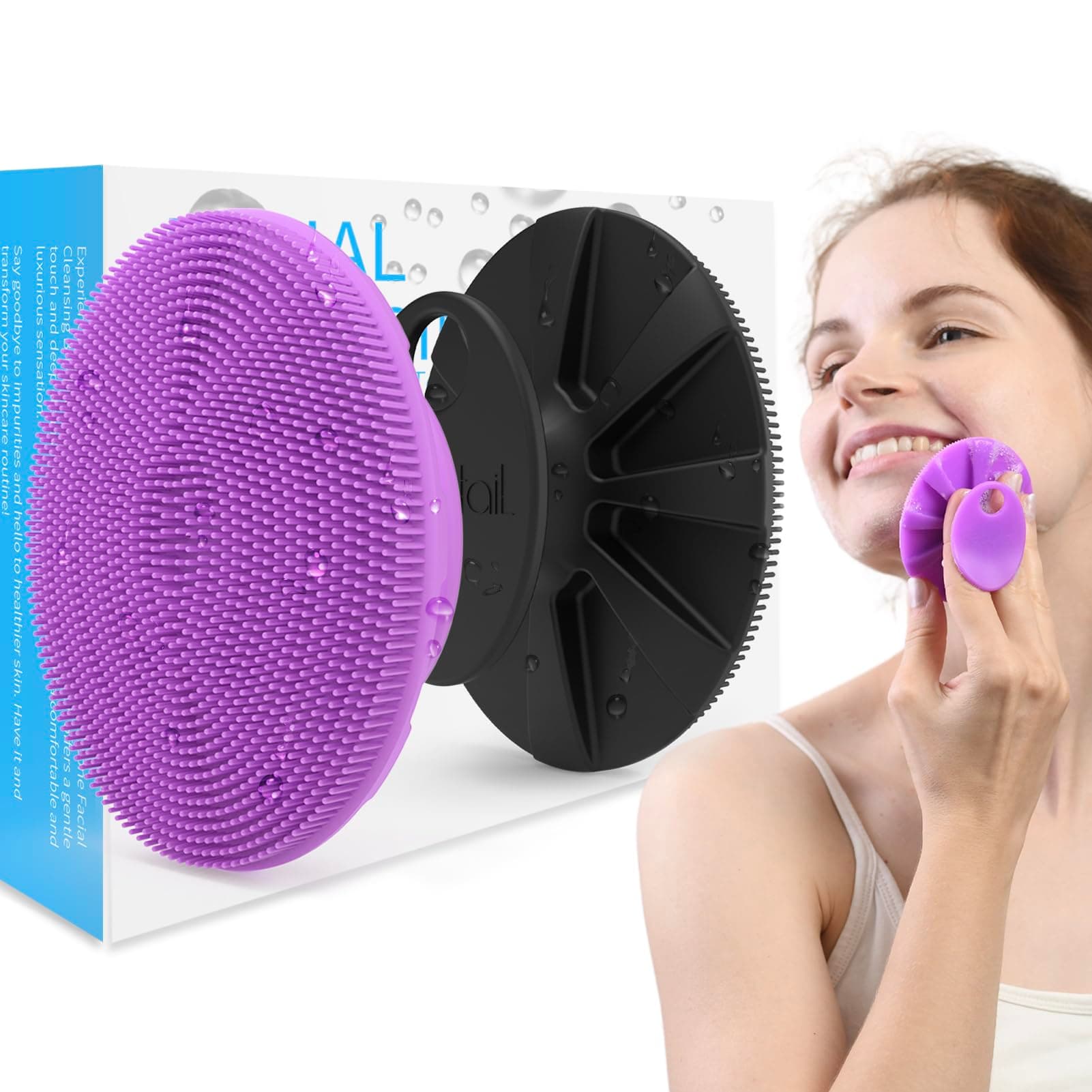 Silicone Face Scrubber 2 Pack, Manual Facial Cleansing Brush, Gentle Face Exfoliator for Sensitive Skin, Skin Care Exfoliating Face Brush for Men and Women, Black+Purple