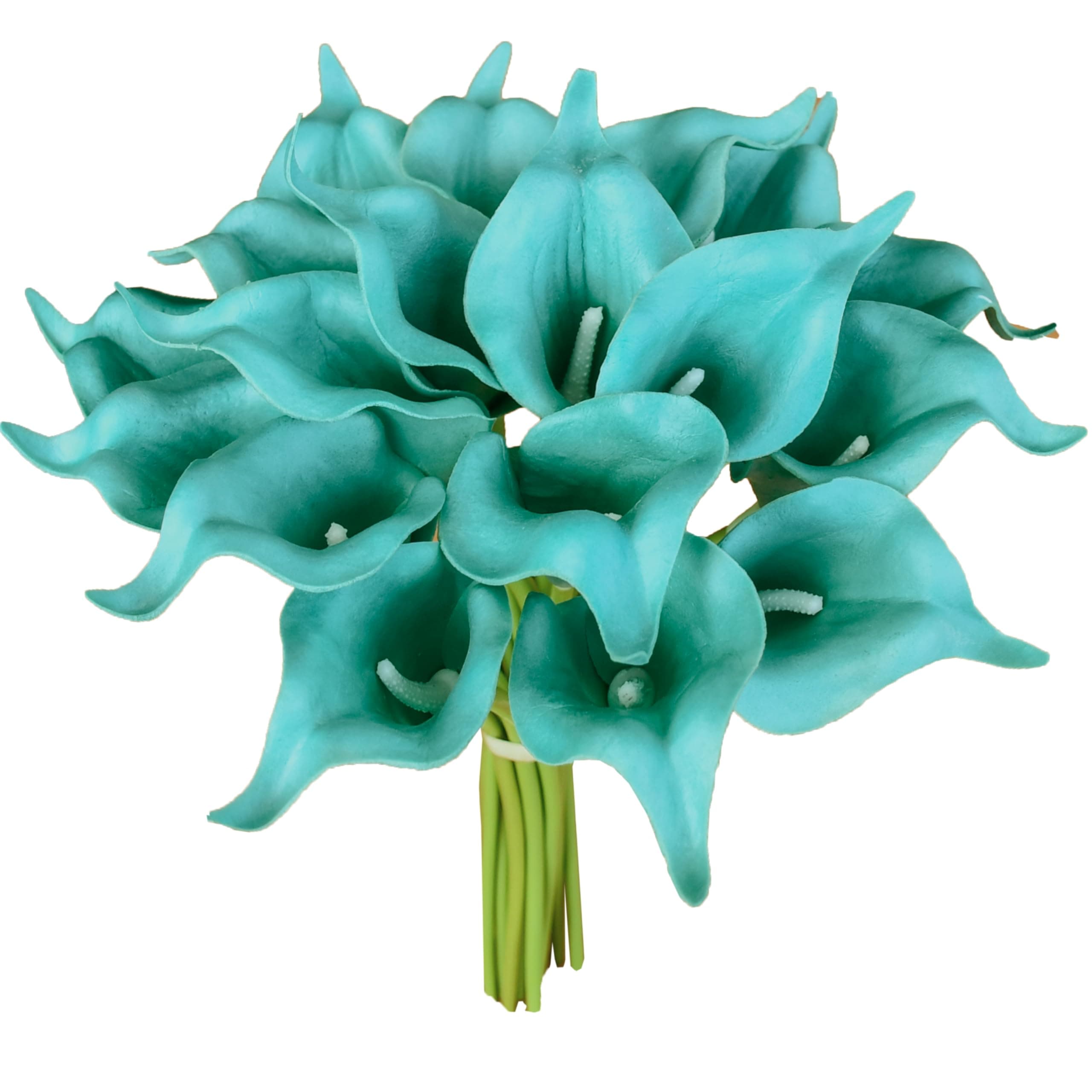 Mandy's PU Teal Calla Lily Artificial Flowers 20 Stems 13.5in Faux Realistic Centerpiece for Valentine's Day and New Year Decorations DIY Bridal Bouquet Home Décor