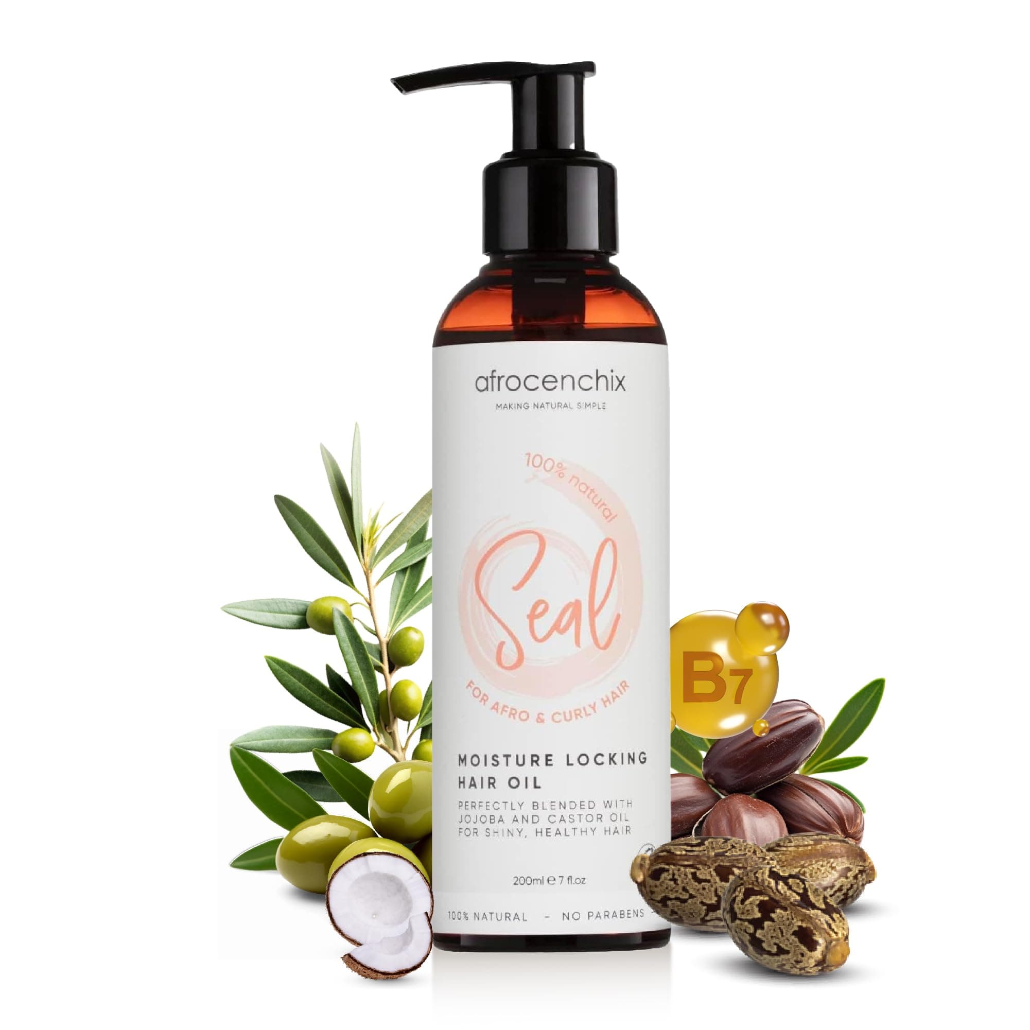 Sponsored Ad β Afrocenchix Seal Hydrating & Moisturising Hair Oil, with jojoba, coconut & castor oil extracts to Control Frizz, Strengthen, Repair, & Add Shine to Dry & Damaged Hair, Vegan & Sulphate Free, 200 ml