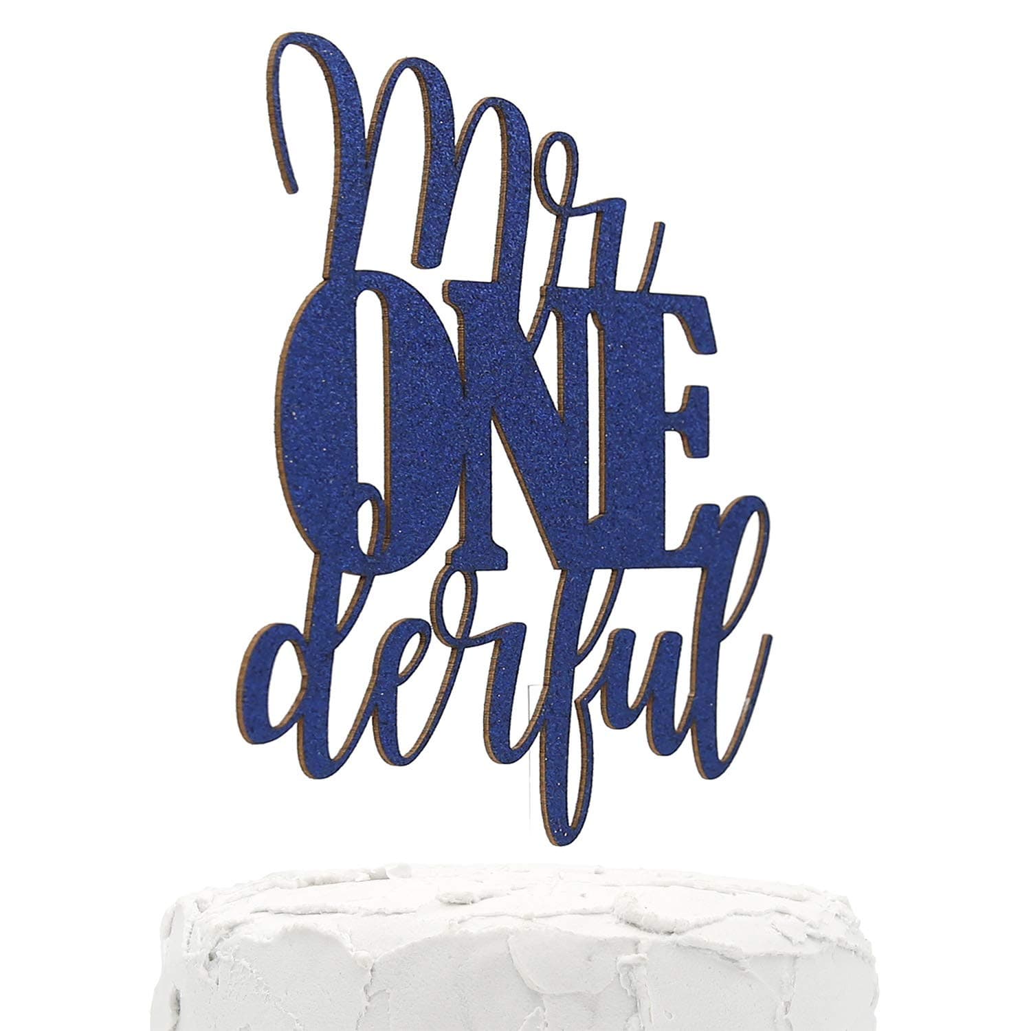 NANASUKO 1st Birthday Cake Topper - mr Onederful - Double Sided Navy Blue Glitter - Premium Quality Made in USA