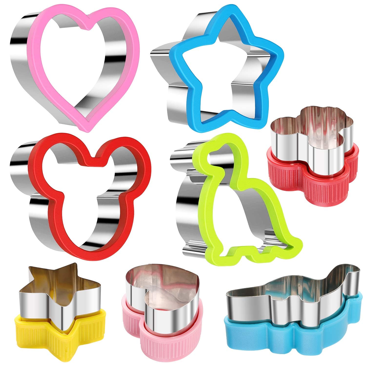 WARRENT Stainless Steel Sandwiches Cutter Set, Mickey Mouse & Dinosaur & Heart & Star Shapes Sandwiches Cutter Cookie Cutter -Food Grade Cookie Cutter Mold for Kids (Big+Medium, 8pack)