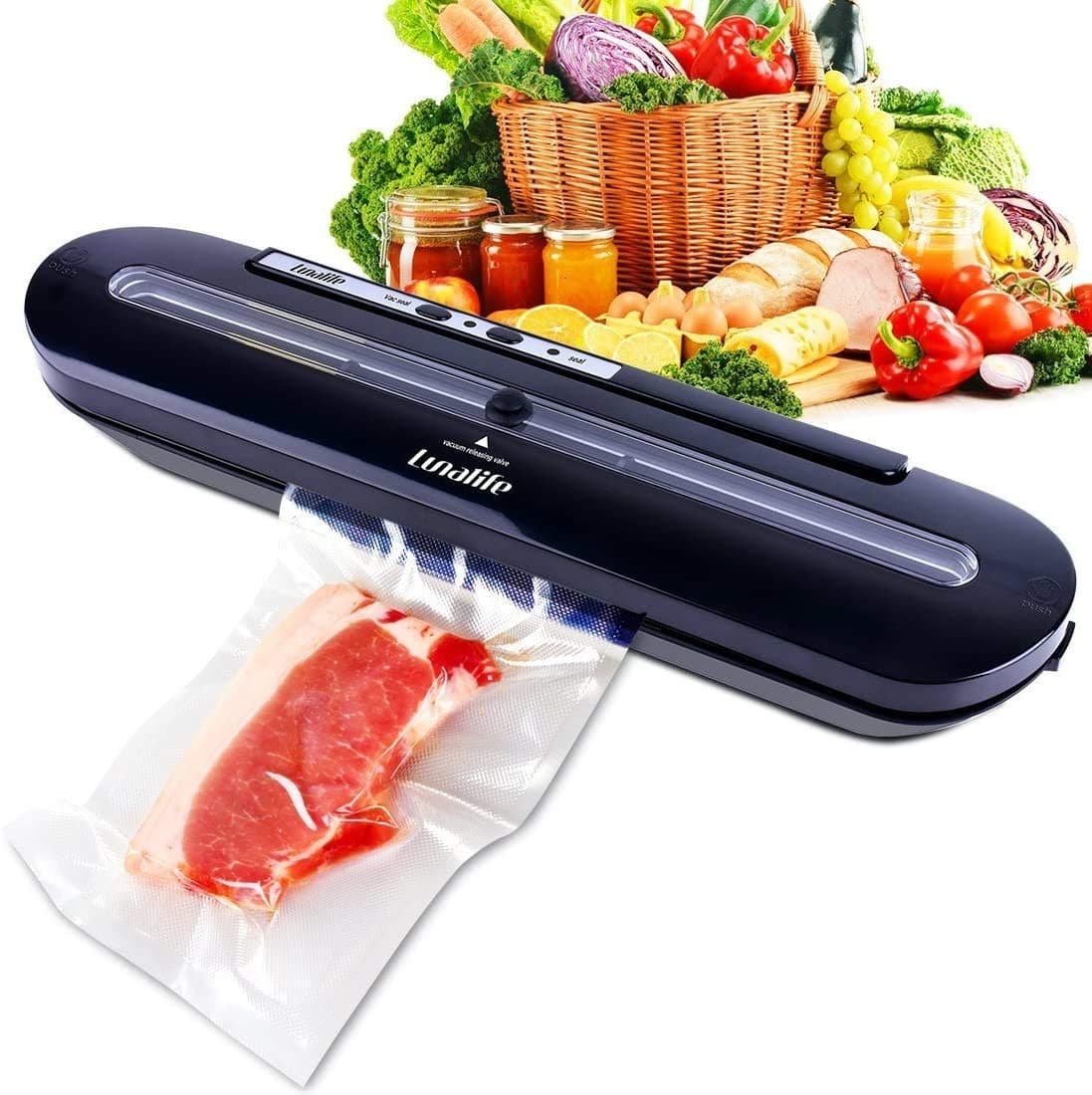Vacuum Sealer Upgraded Automatic Vacuum Air Sealing System Preserve & Store Food Vacuo for Sous Vide Cooking Roll of Vacuum Bags (Black)