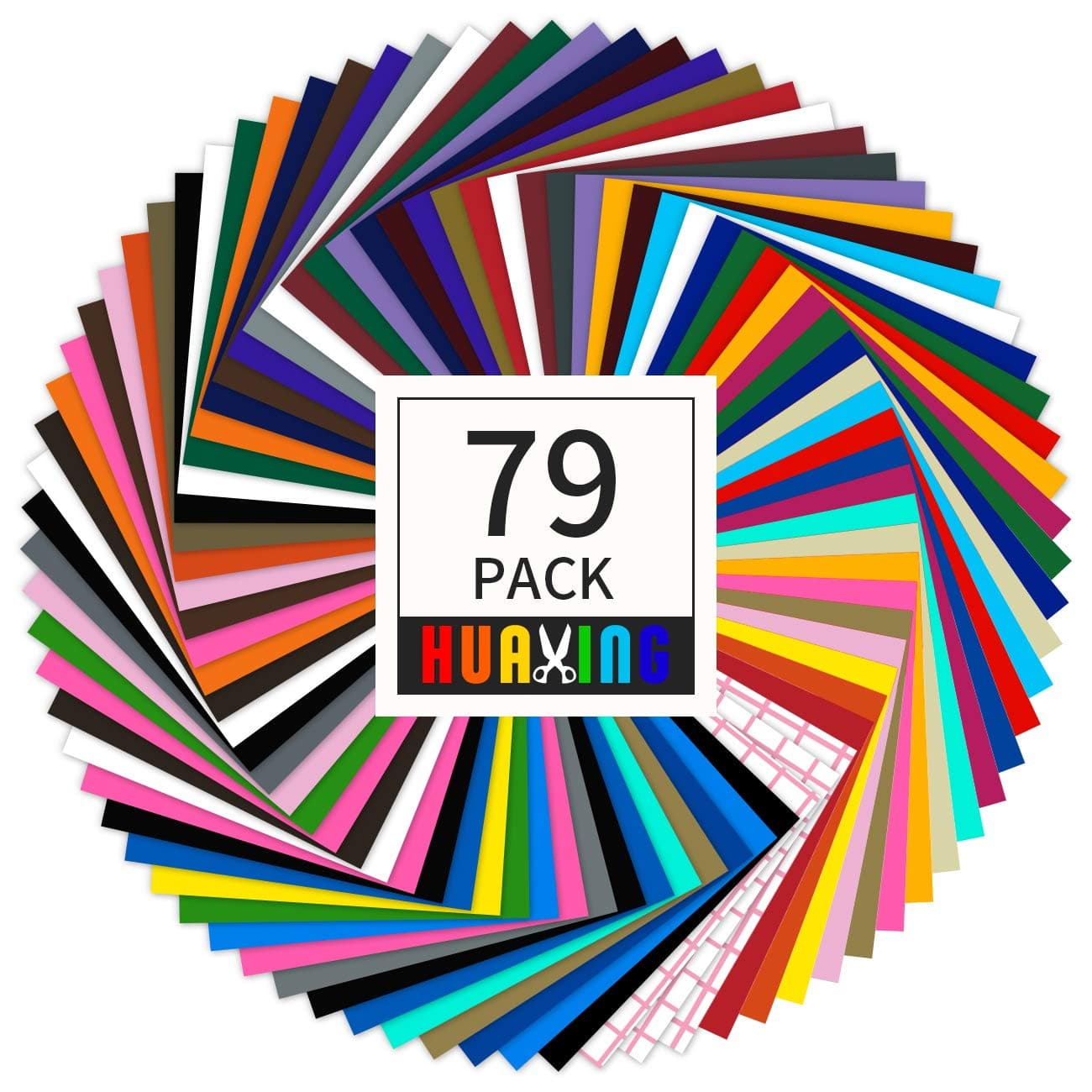 Permanent Self Adhesive Vinyl Sheets (Pack of 79, 12” X 12”) - 38 Assorted Colors Premium Adhesive Craft Outdoor Vinyl for Decor Sticker