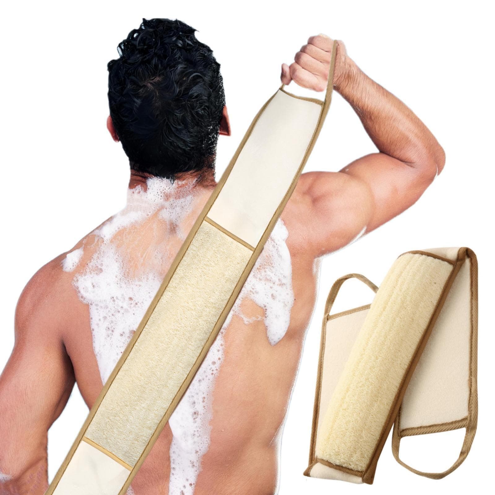 Exfoliating Natural Loofah Sponge Back Scrubber for Shower, Exfoliating Sponge for Shower, Bath Shower Scrubber for Men and Women, Luffa Scrubber to Clean Your Back Deeply Relax Your Body (1 Pack)