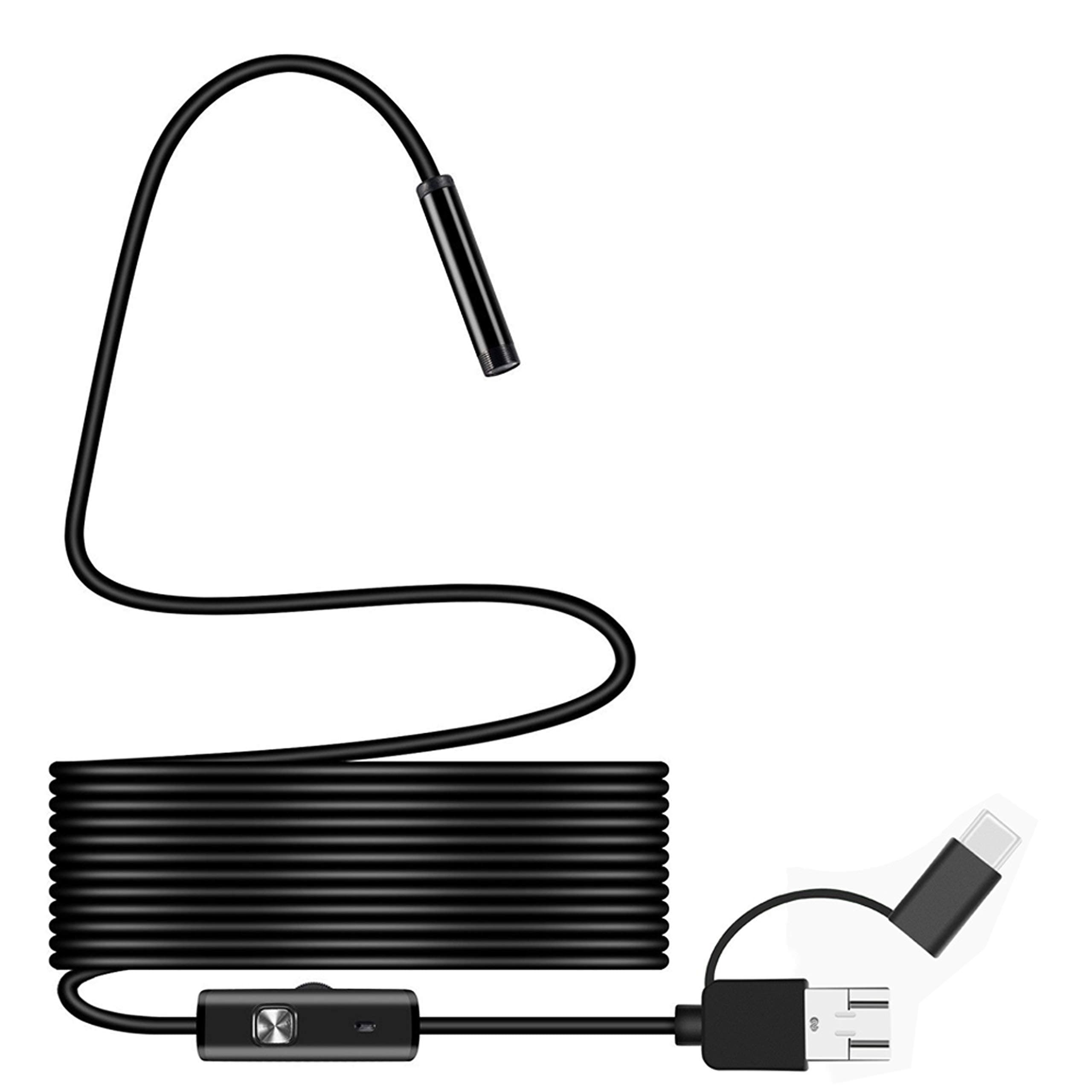 Gamtik Notebook/Mobile Phone Endoscope, USB Snake Inspection Camera, 5.5mm 1 Million Pixels HD Waterproof Inspection Camera, 16.4FT Semi-Rigid Cord 3 in 1 Endoscope with 6 Adjustable LED Lights, Black