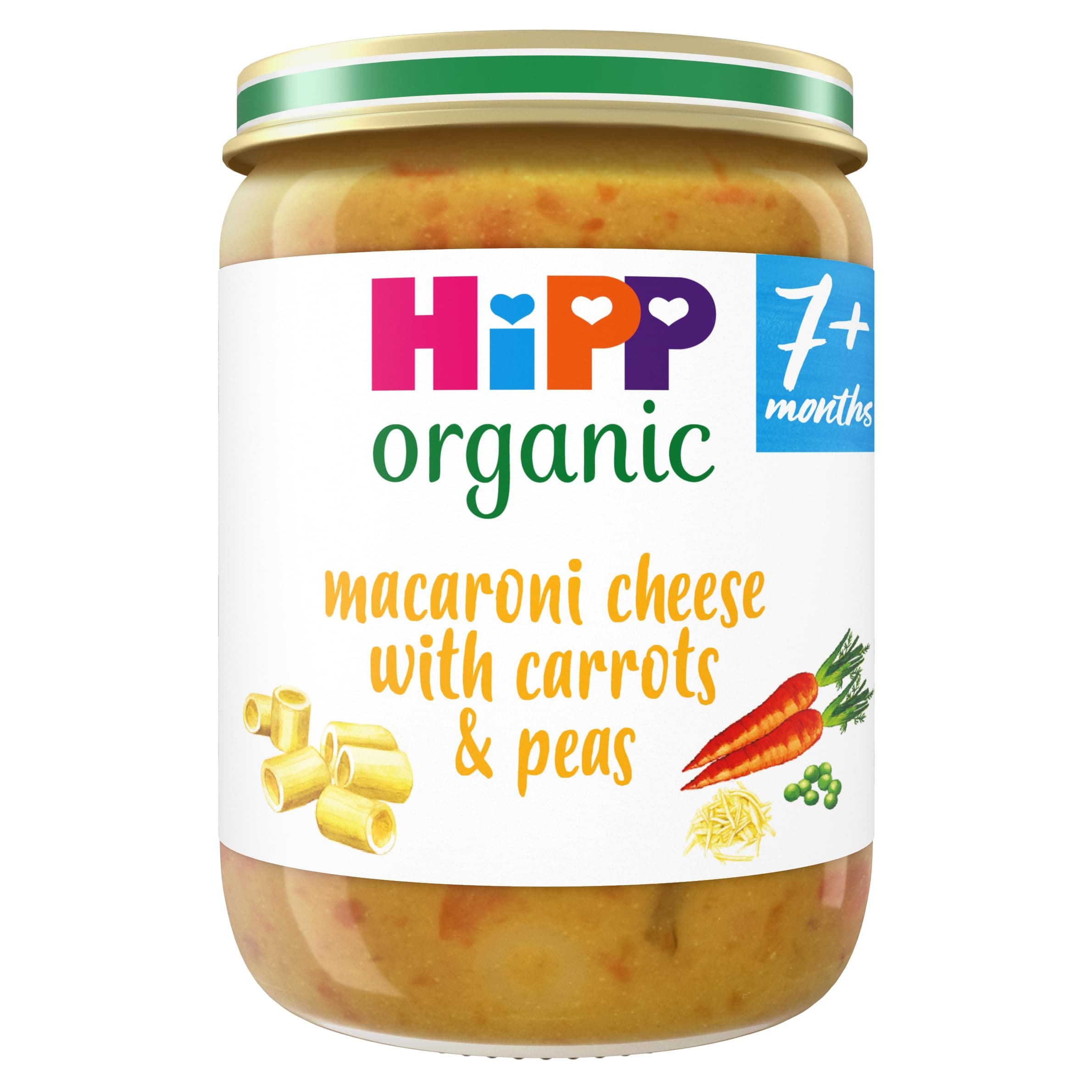 HiPP Organic Macaroni Cheese with Carrots & Peas Baby Food Jar 7+ Months 190g (Pack of 6)