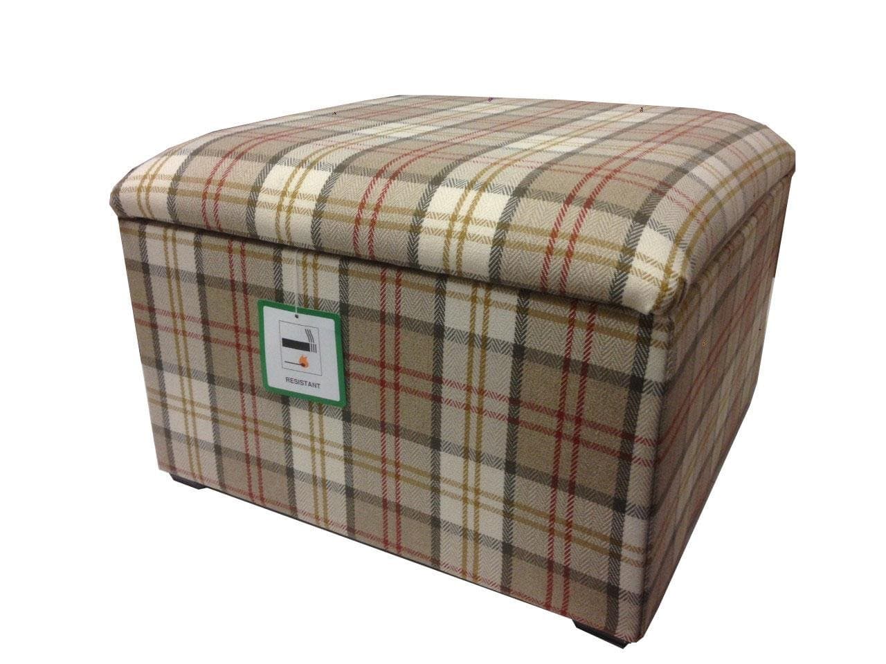 Large Storage box/pouffee with a lift up lid in a Quality Biscuit Tartan fabric.Ideal for any room in the house