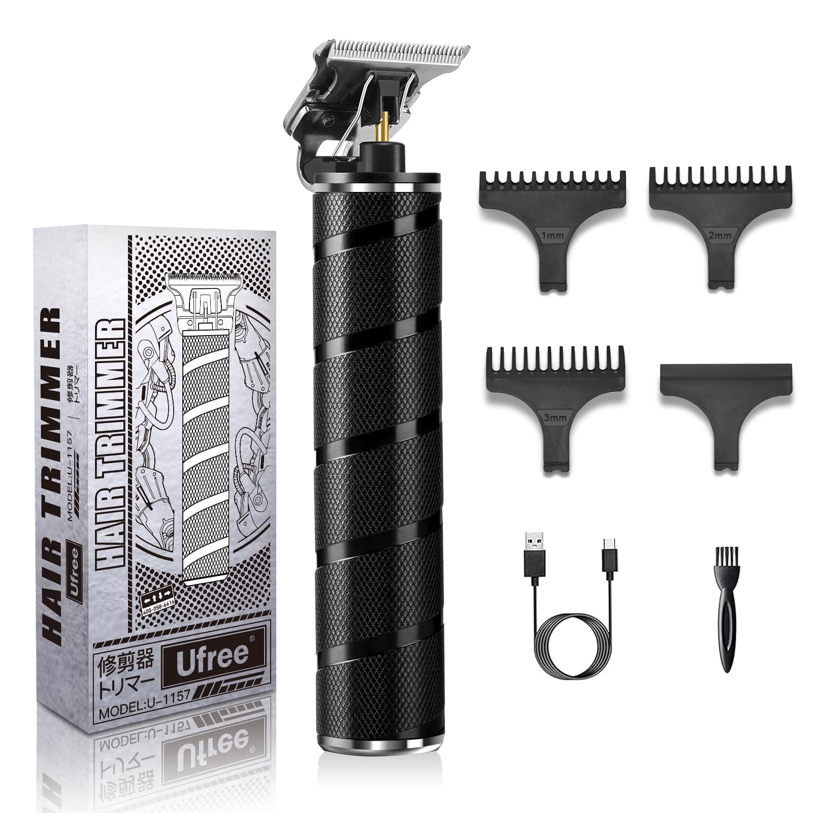 Ufree Mens Beard Trimmer, Zero Gapped T Blade Liners, Cordless Hair Clippers, Electric Razor Shavers for Men, Grooming Kit for Hair Cutting, Gifts for Men(Black)