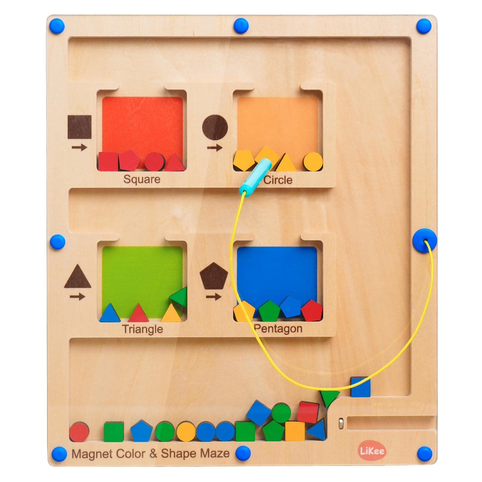 Likee Magnetic Color Maze, Wooden Montessori Toys for 2 3 Year Old Toddler Activities, 18+ Month Kids Magnet Shape Matching Puzzle Board Game, Fine Motor Skill Toy for 1-5 Boy Girl Preschool Education