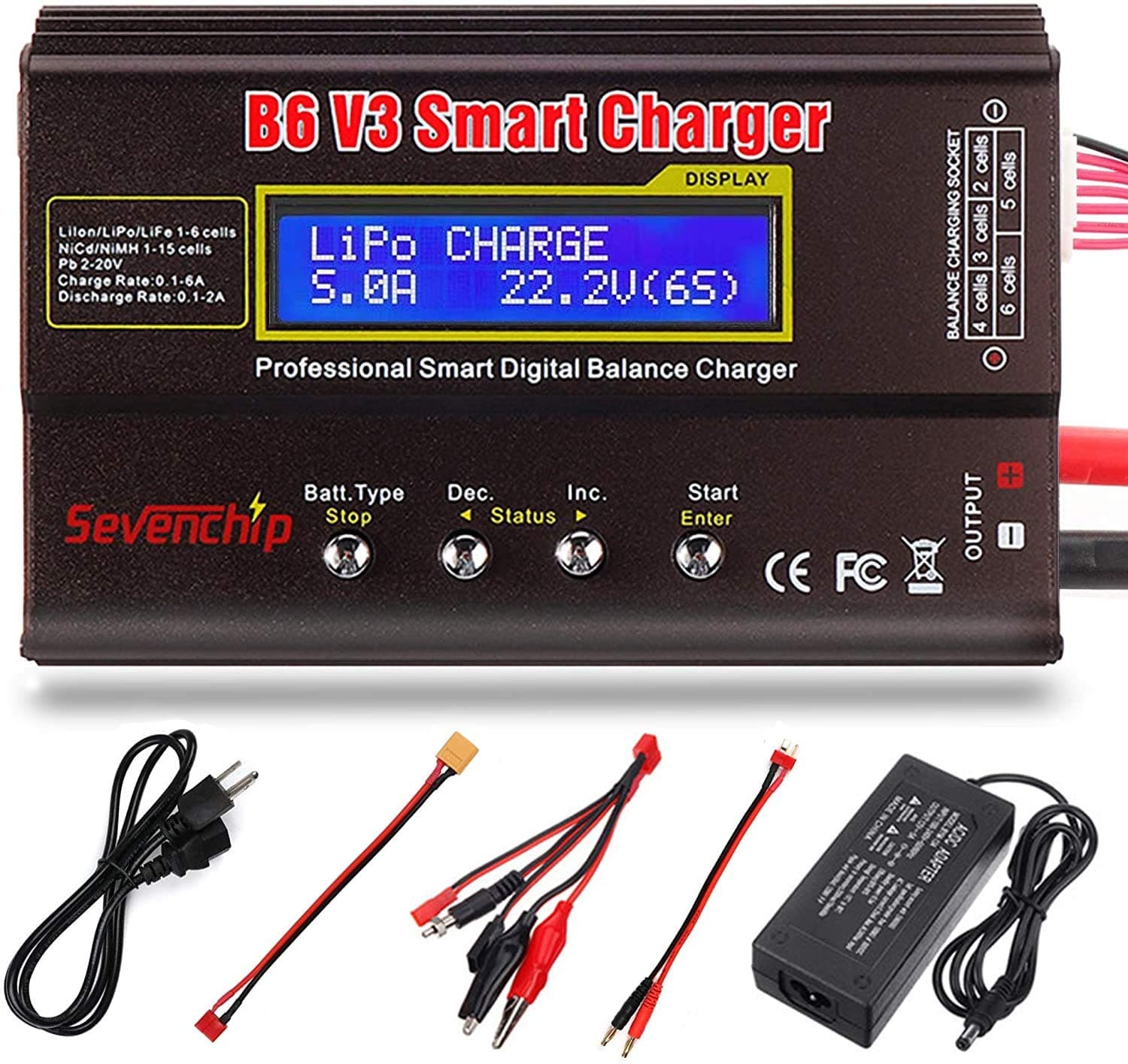 B6 V3 Lipo Charger Balance Charger Discharger for LiPo/Li-ion/Li-Fe/LiHV Battery (1-6S),NiMH/NiCd (1-15S),PB (2-24V),LCD Display with Power Supply